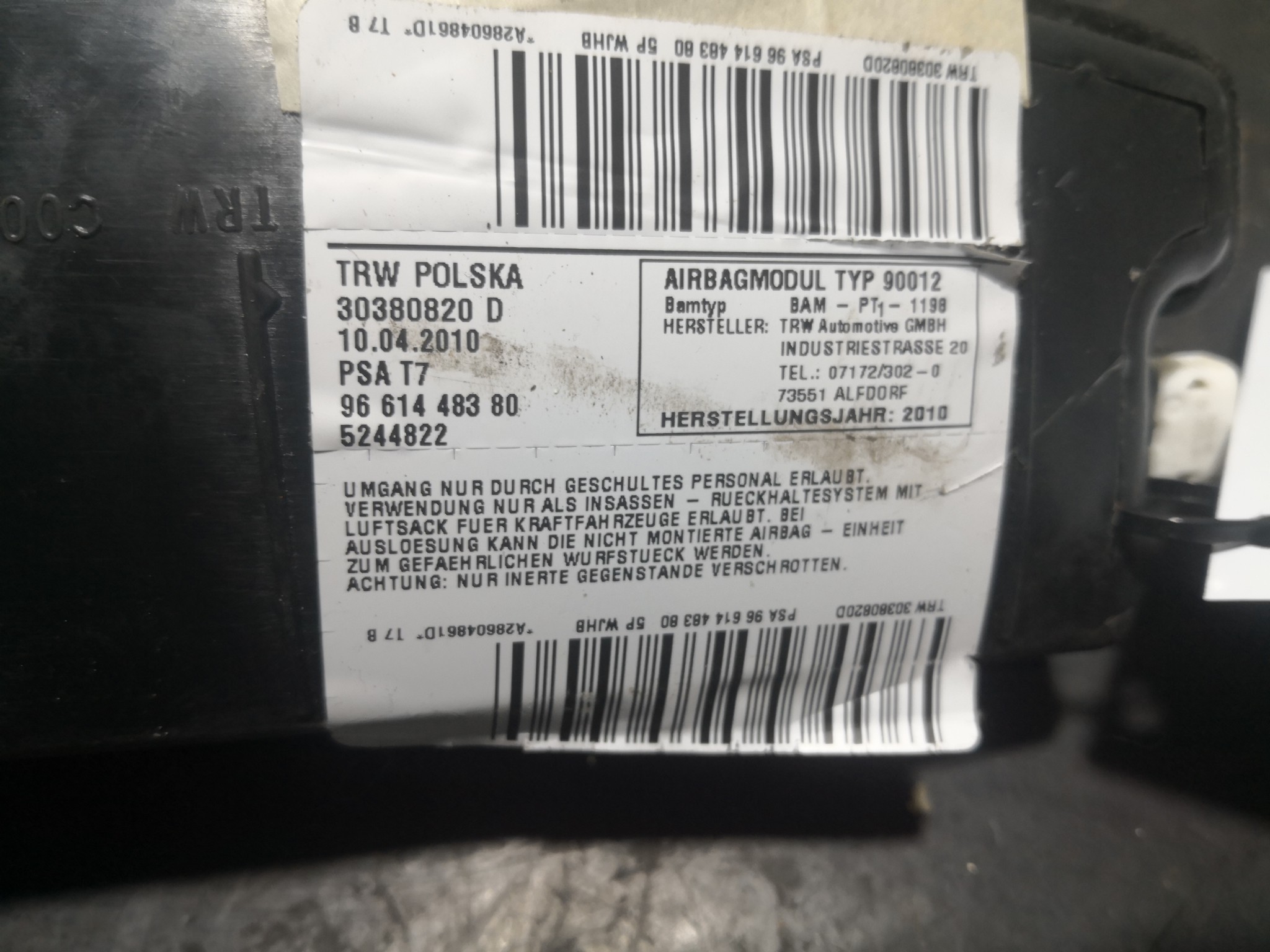 Airbag Banco Esq PEUGEOT 308 I (4A_, 4C_) | 07 - 16 Imagem-2