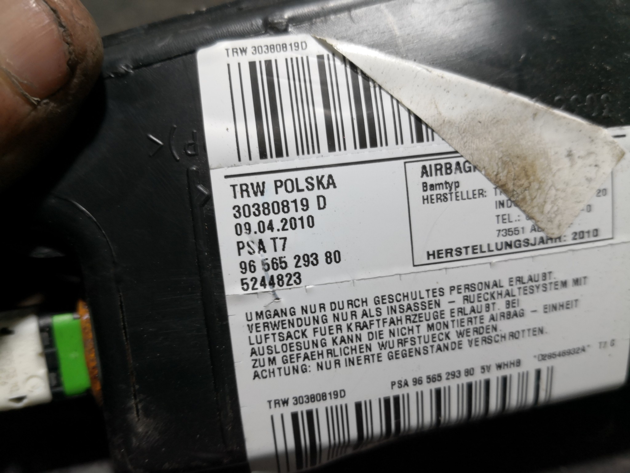 Airbag Banco Dto PEUGEOT 308 I (4A_, 4C_) | 07 - 16 Imagem-1