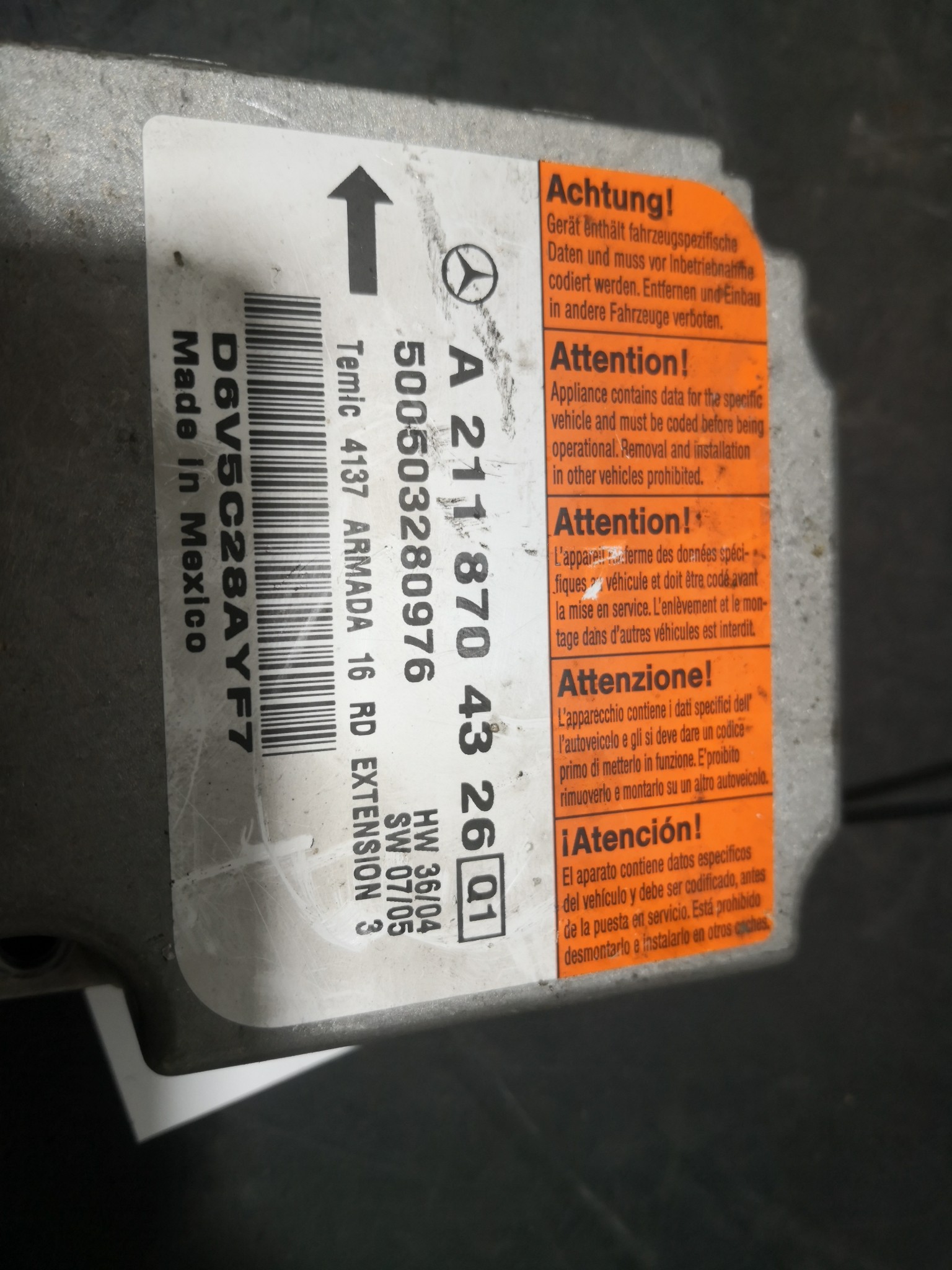 Centralina de Airbags MERCEDES-BENZ E-CLASS (W211) | 02 - 09 Imagem-2