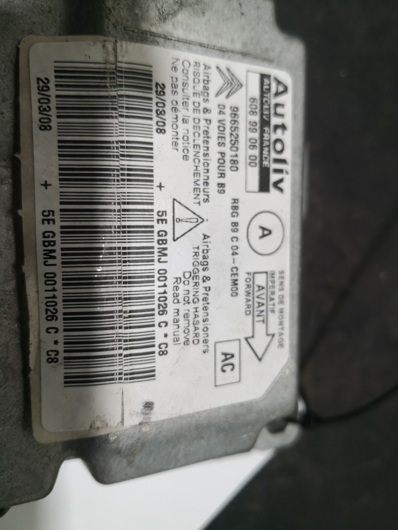 Centralina de Airbags PEUGEOT PARTNER Caixa | 08 -  Imagem-1