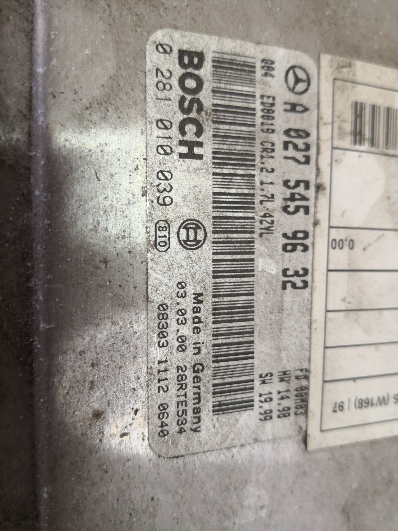 ECU Centralina MERCEDES-BENZ A-CLASS (W168) | 97 - 05 Imagem-1