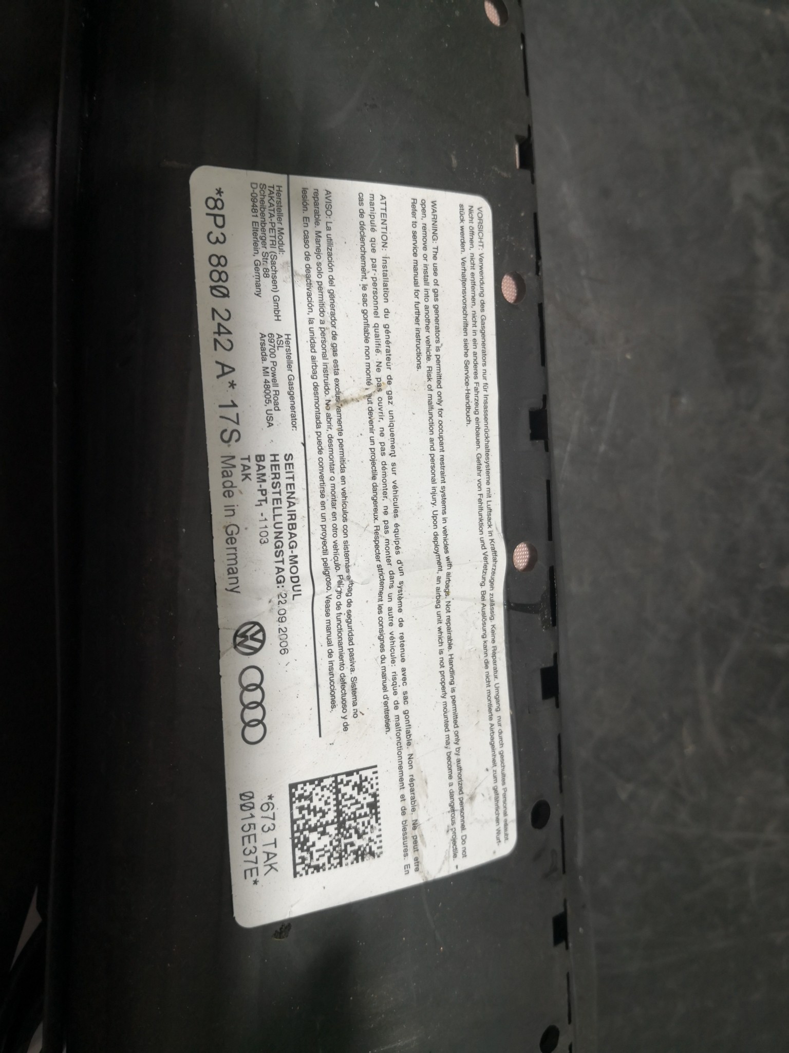 Airbag Banco Dto AUDI A3 (8P1) | 03 - 13 Imagem-3