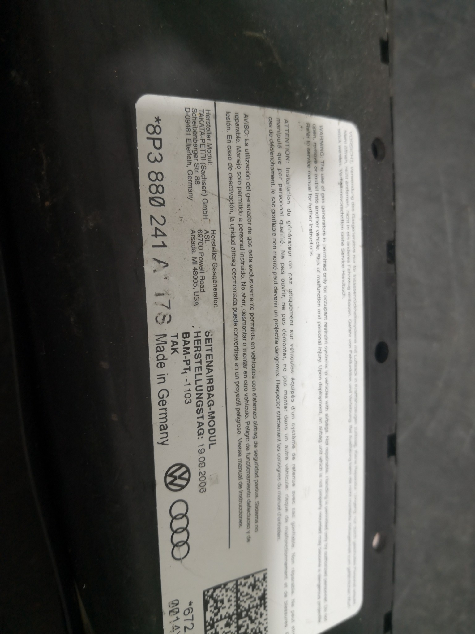 Airbag Banco Esq AUDI - ID S_97398