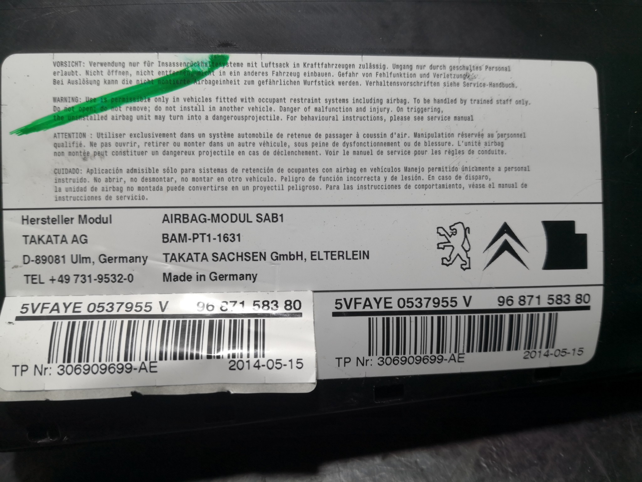 Airbag Banco Esq CITROEN DS4 | 11 - 15 Imagem-2