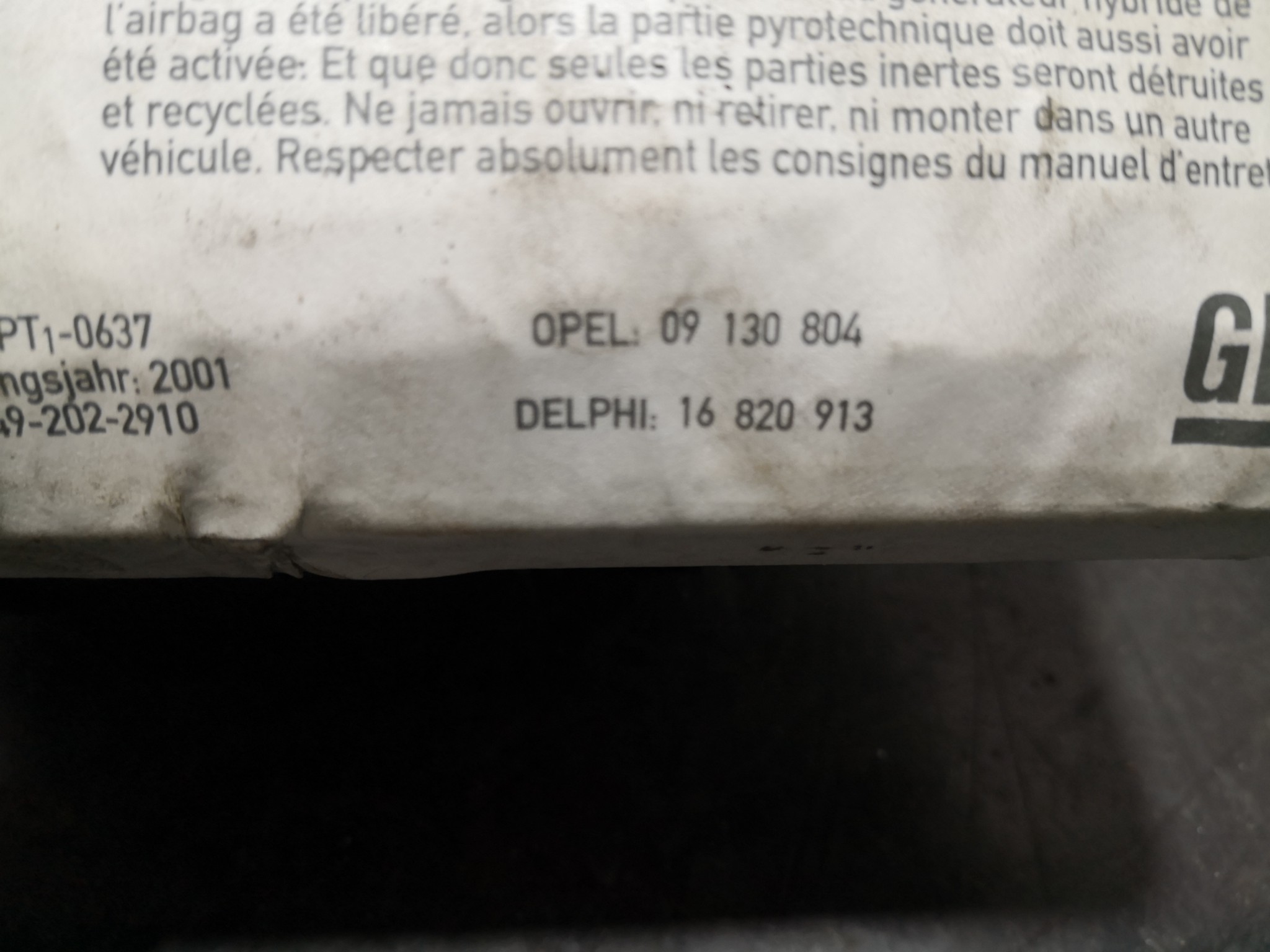 Airbag Passageiro OPEL CORSA C (X01) | 00 - 09 Imagem-1