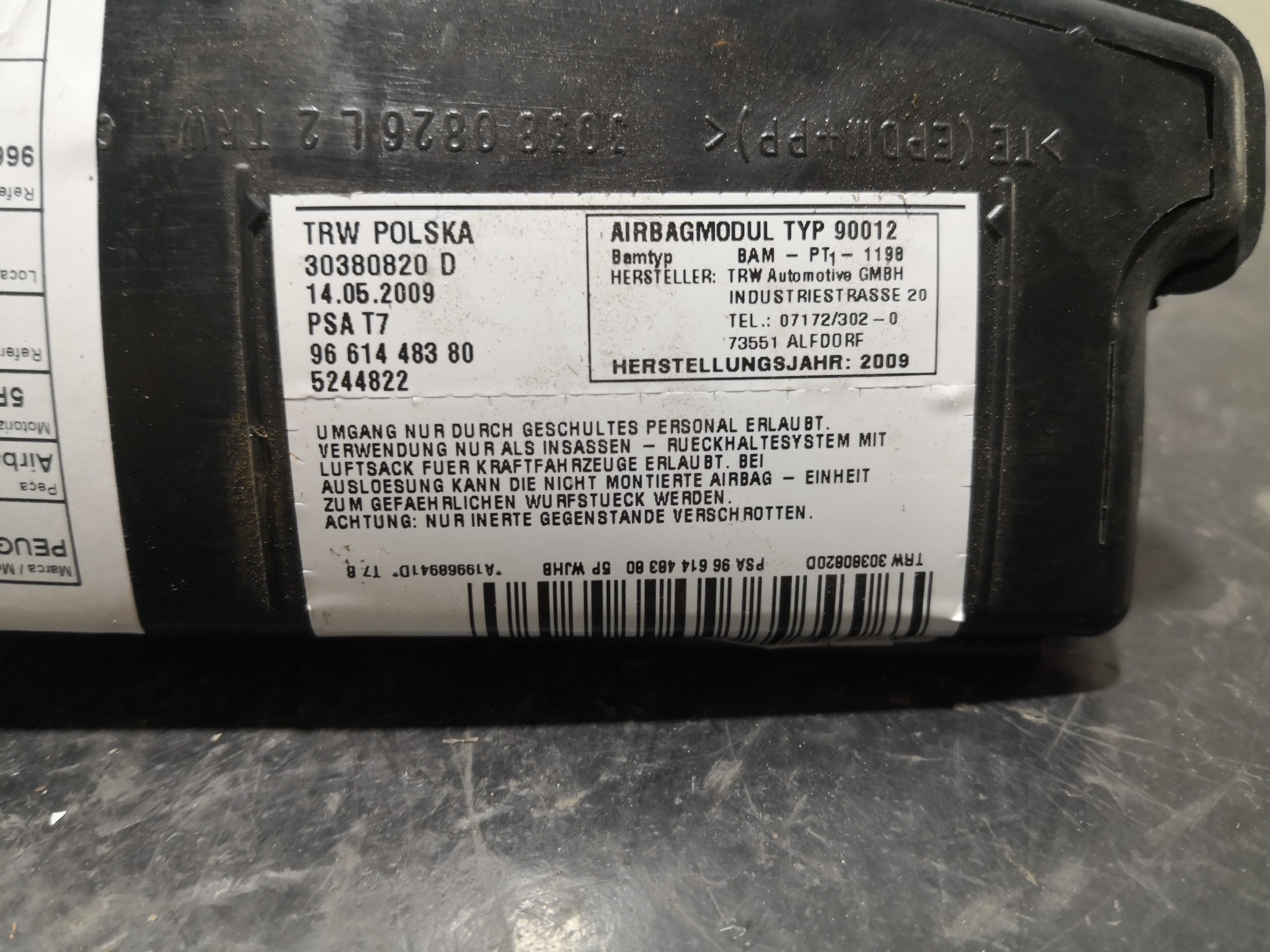 Airbag Banco Esq PEUGEOT 308 I (4A_, 4C_) | 07 - 16 Imagem-2