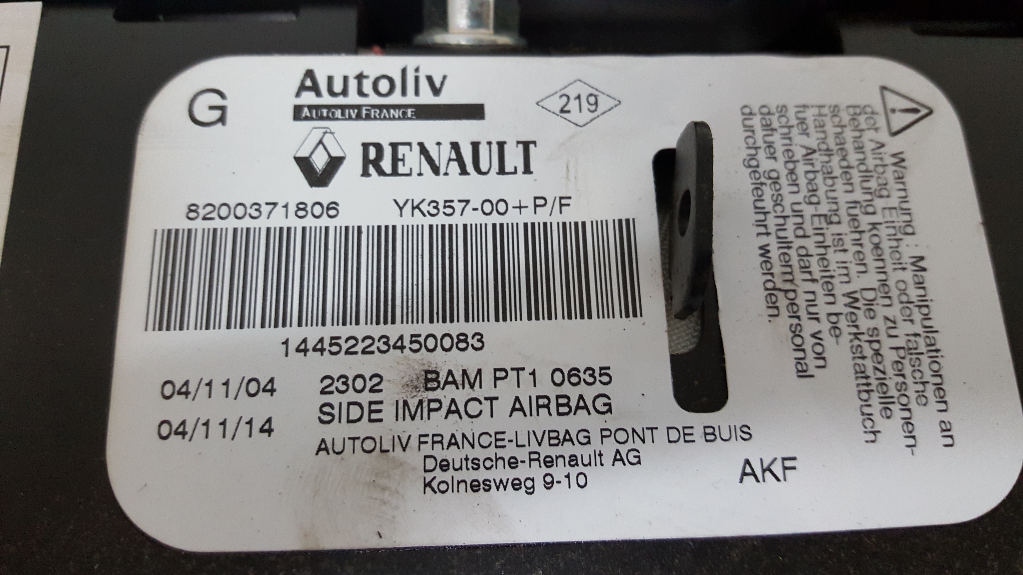 Airbag Banco Esq RENAULT GRAND SCÉNIC II (JM0/1_) | 04 - 09 Imagem-1