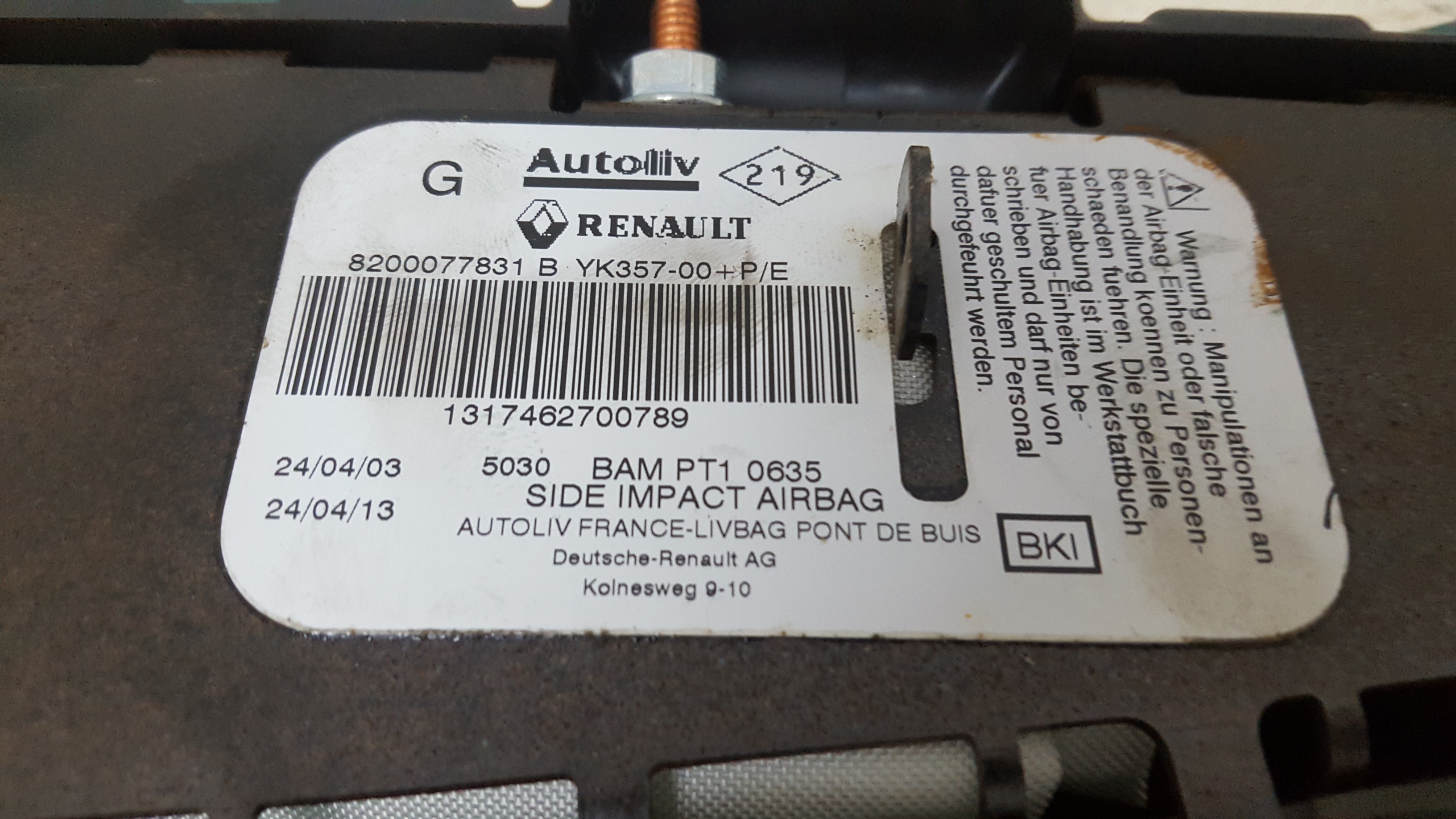 Airbag Banco Esq RENAULT MEGANE II (BM0/1_, CM0/1_) | 01 - 12 Imagem-1