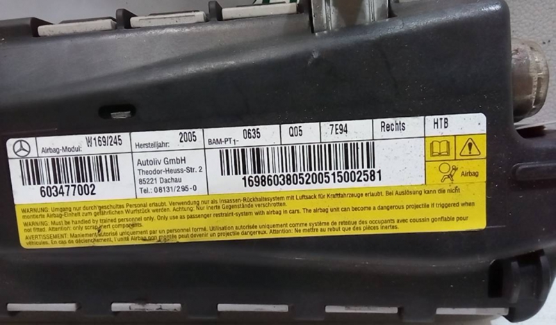 Airbag Banco Dto MERCEDES-BENZ B-CLASS (W245) | 05 - 11 Imagem-1