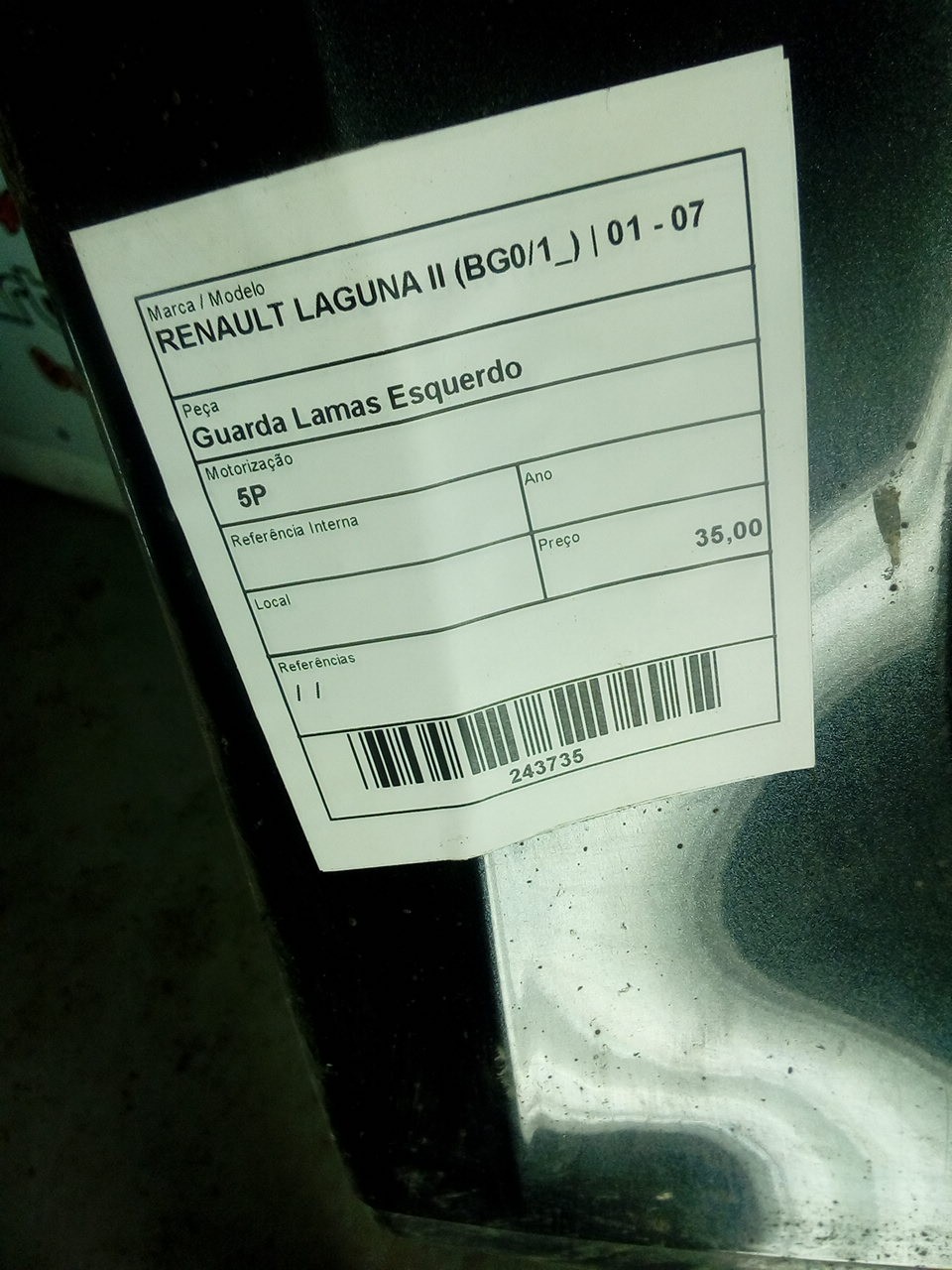 Left Fender RENAULT LAGUNA II (BG0/1_) | 01 - 07 Imagem-3