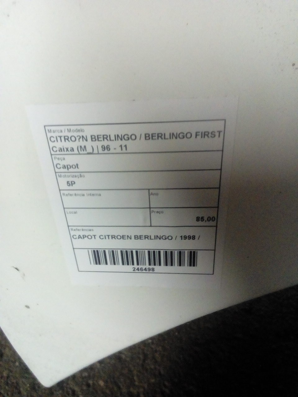 Capot CITROEN BERLINGO / BERLINGO FIRST Caixa (M_) | 96 - 11 Imagem-2