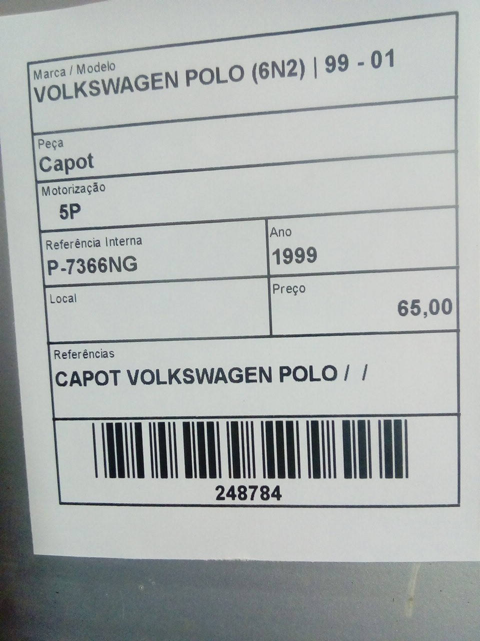 Capot VOLKSWAGEN POLO (6N2) | 99 - 01 Imagem-2