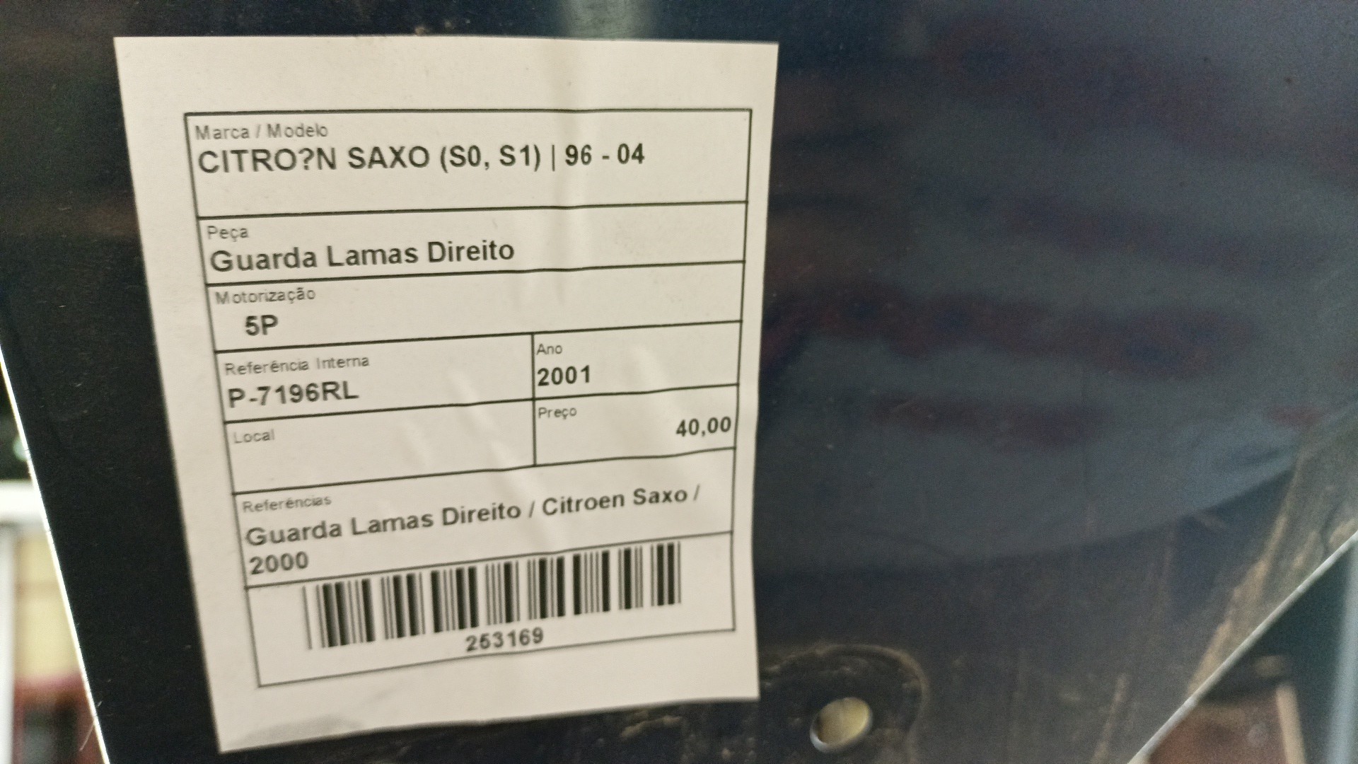 Guarda Lamas Direito CITROEN SAXO (S0, S1) | 96 - 04 Imagem-2