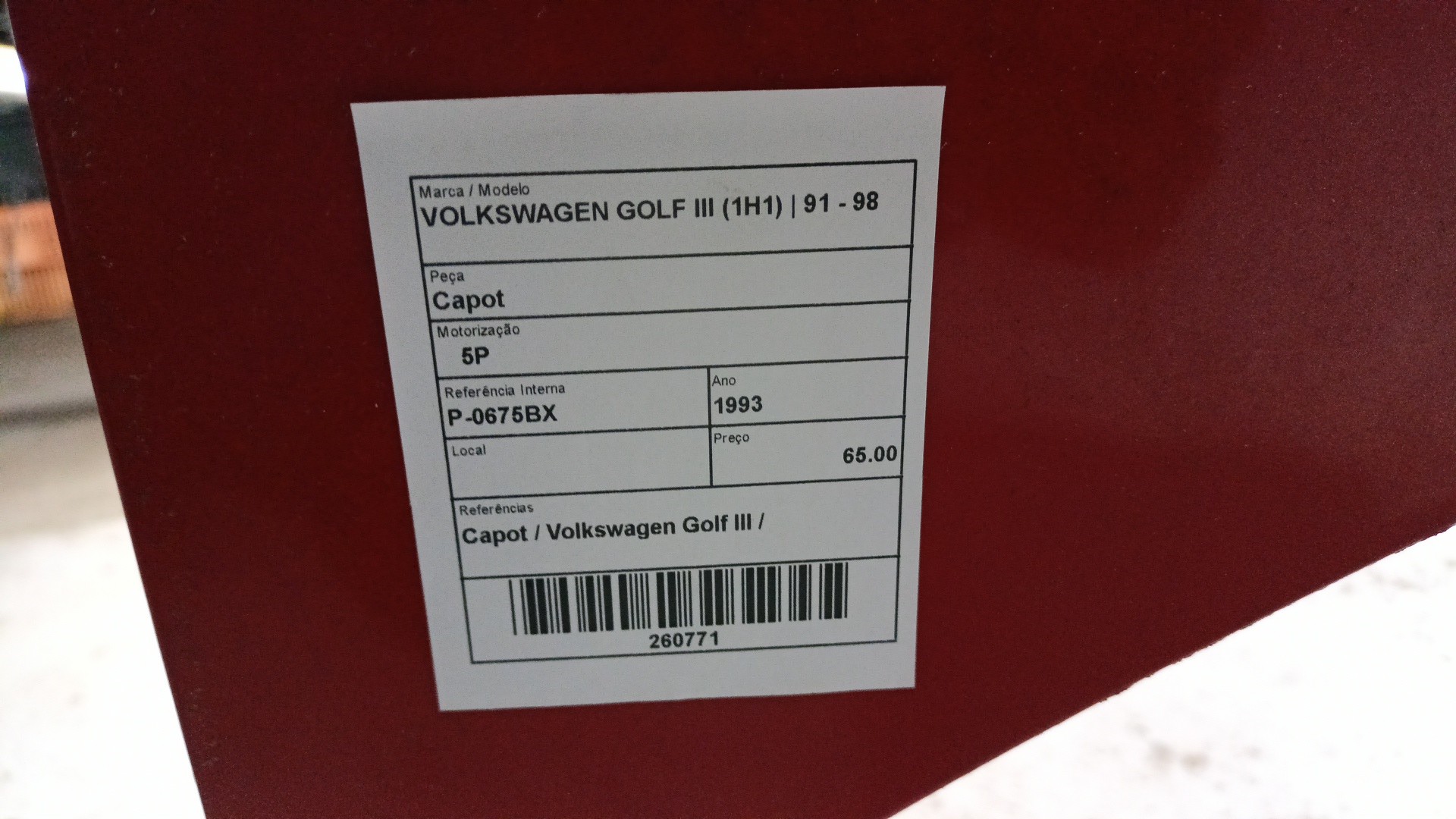 Capot VOLKSWAGEN GOLF III (1H1) | 91 - 98 Imagem-2