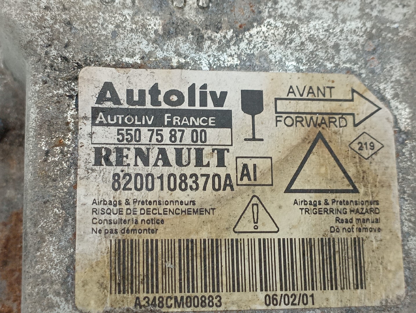 Centralina des coussins gonflables RENAULT LAGUNA II Grandtour (KG0/1_) | 01 - 07 Imagem-1