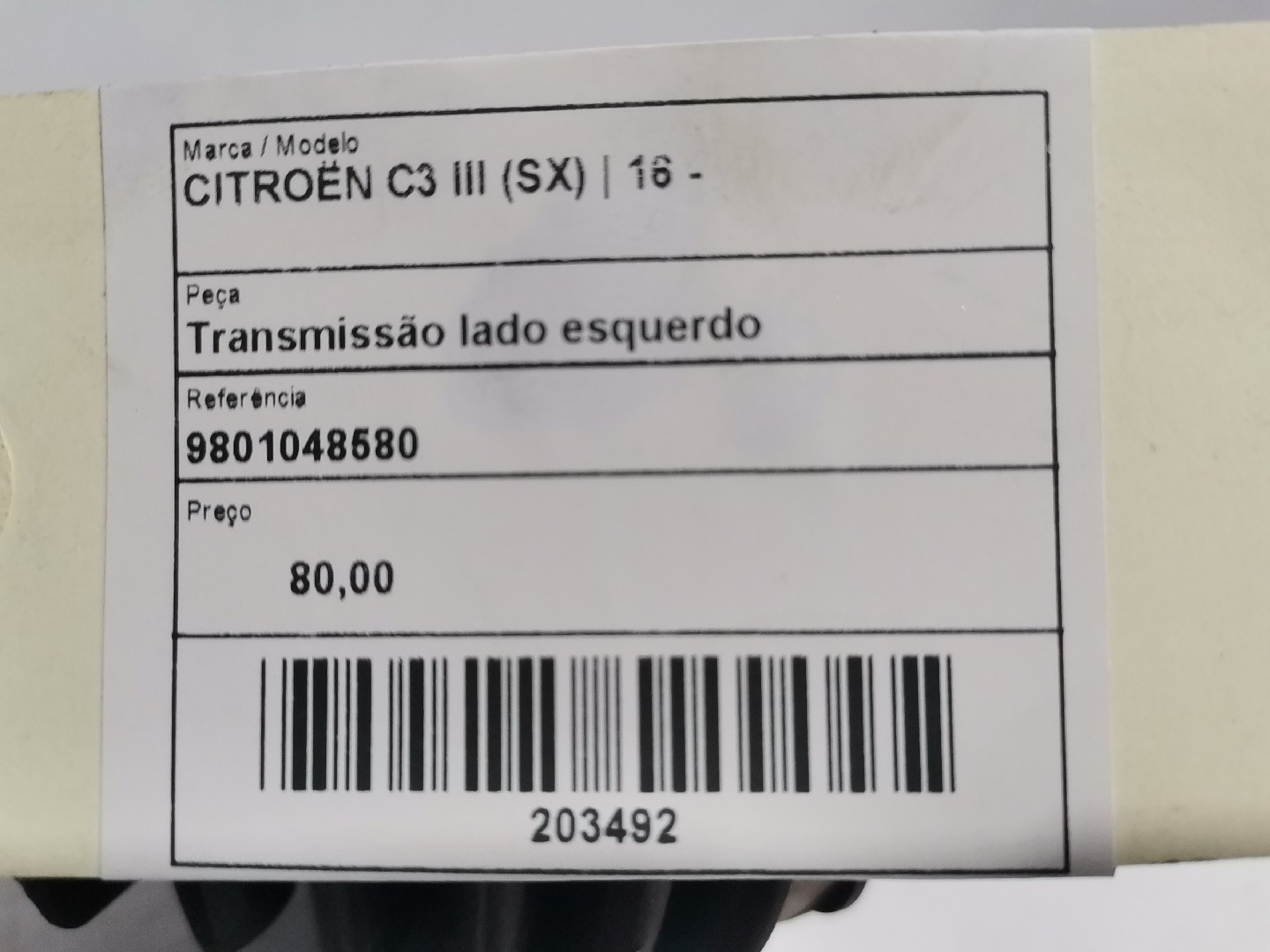 Transmissão lado esquerdo CITROEN C3 III (SX) | 16 - 