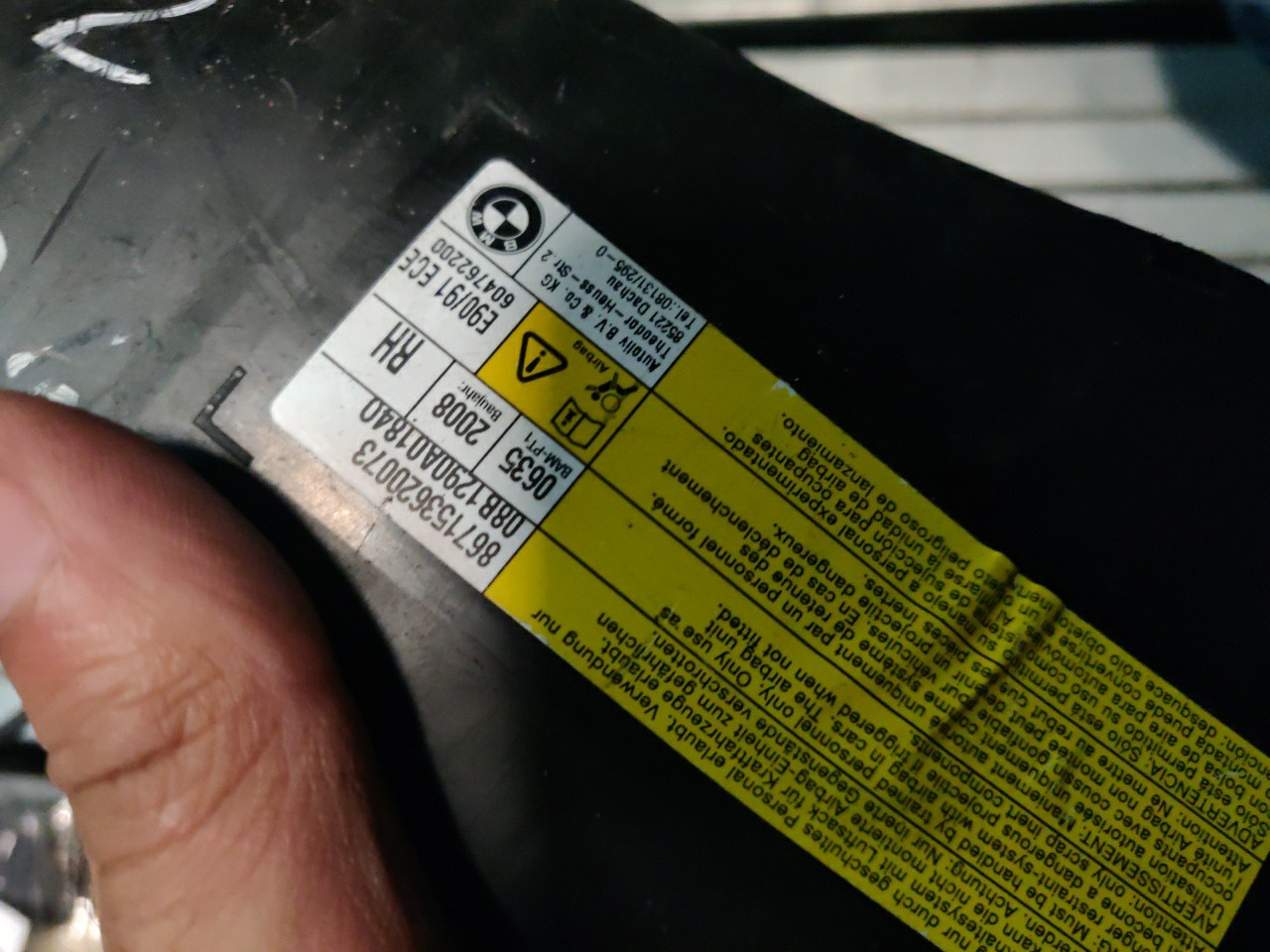 Airbag do Banco Frente Direito BMW 3 Touring (E91) | 04 - 12 Imagem-1 Airbag do Banco Frente Direito BMW 3 Touring (E91) | 04 - 12 Imagem-1