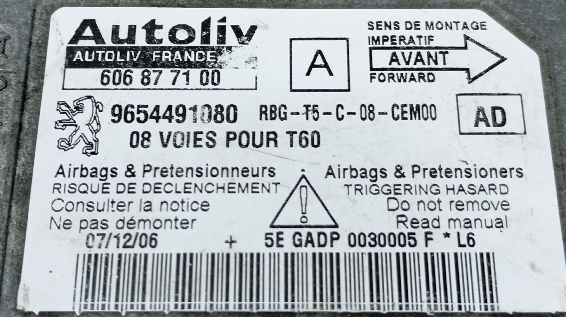 Centralina de Airbags PEUGEOT 307 Imagem-5