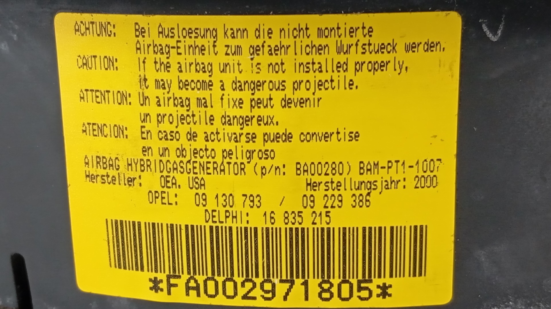 Airbag Conductor OPEL CORSA C (X01) | 00 - 09 Imagem-4