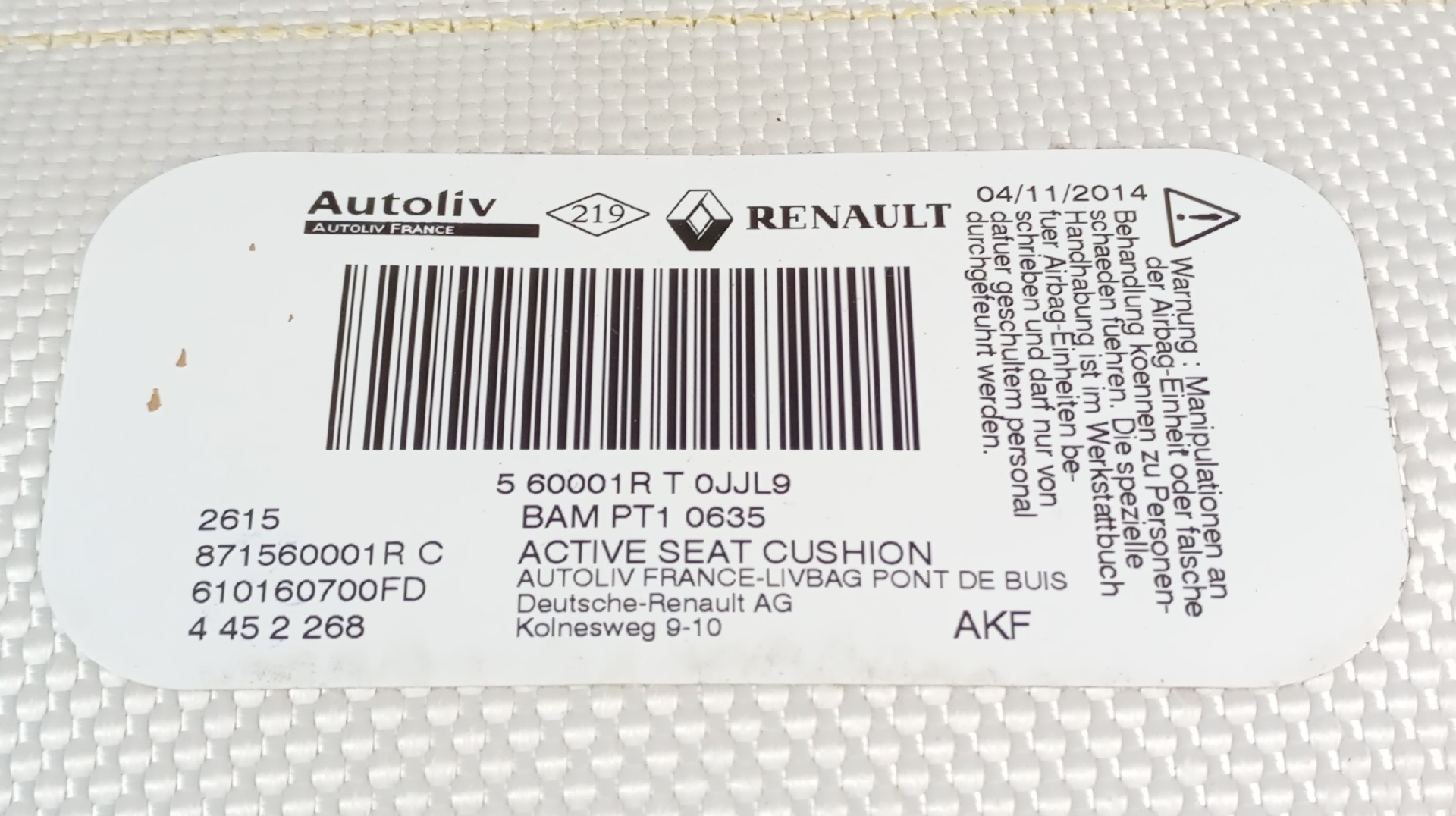 Airbag Assento Banco Frente Direito RENAULT ZOE (BFM_) | 12 -  Imagem-1