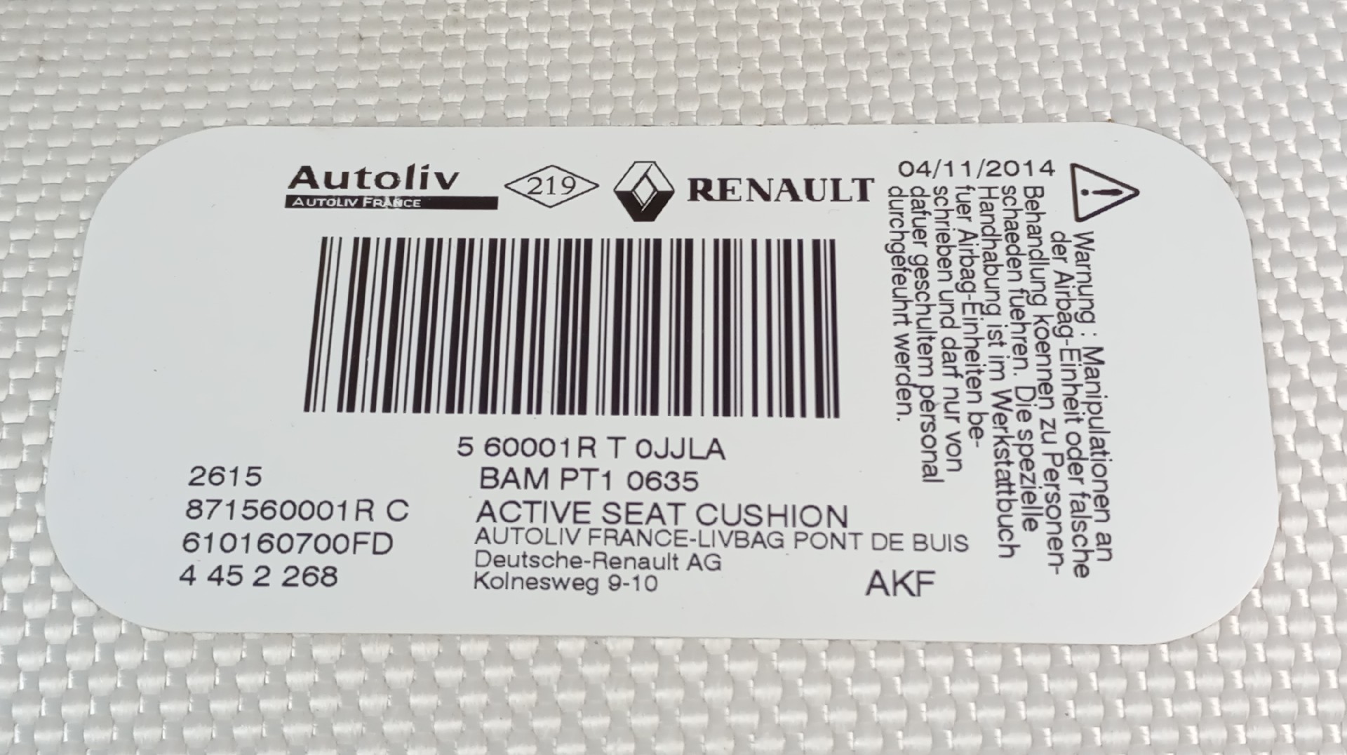 Airbag Assento Banco Frente Esquerdo RENAULT ZOE (BFM_) | 12 -  Imagem-1