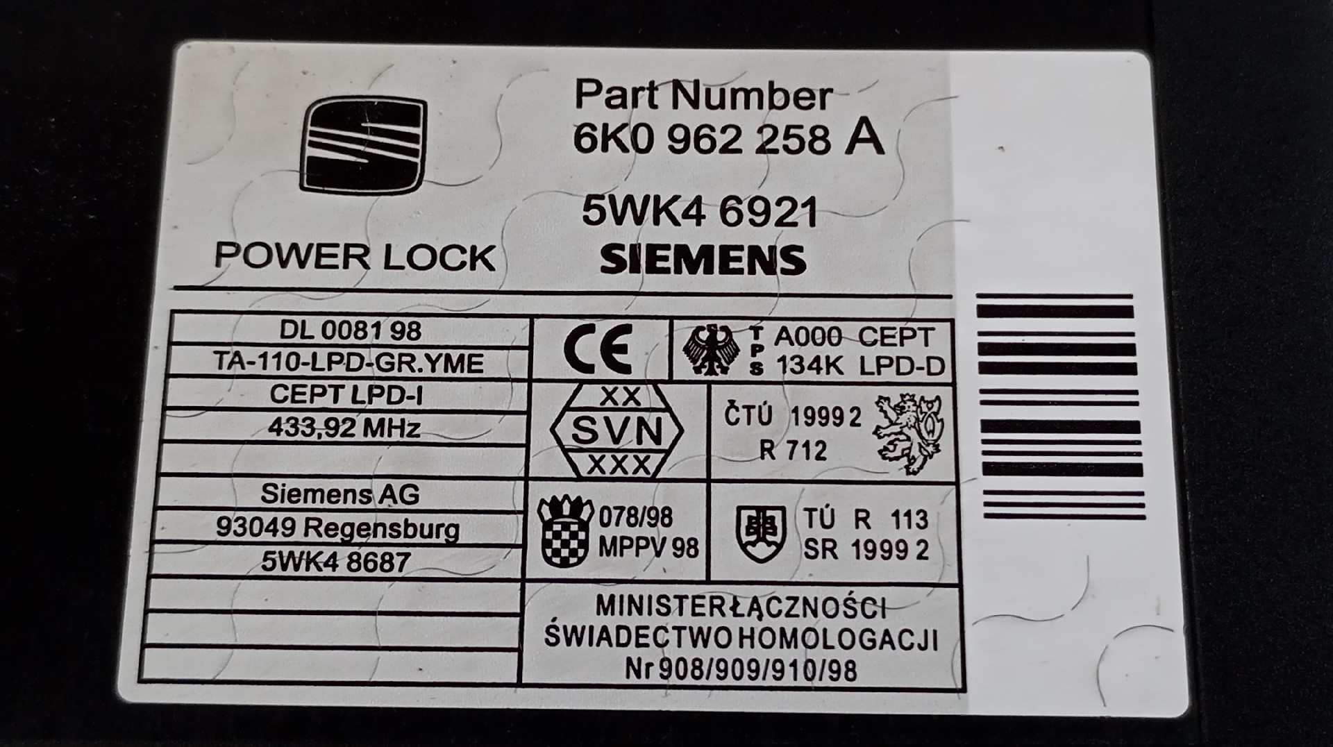 Centralina do Fecho Central SEAT CORDOBA (6K1, 6K2) | 93 - 02 Imagem-4