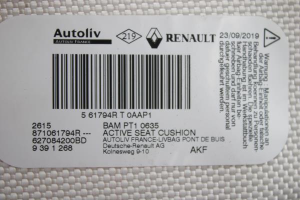 Airbag Assento Banco Frente Esquerdo RENAULT ZOE 2017- Imagem-2