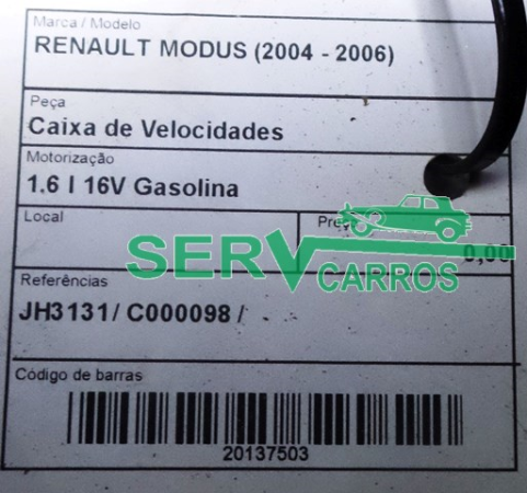 Caixa De Velocidades Manual RENAULT MODUS / GRAND MODUS (F/JP0_) | 04 -  Imagem-1