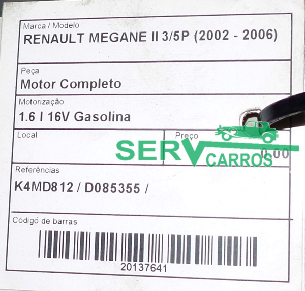 Motor RENAULT MEGANE II (BM0/1_, CM0/1_) | 01 - 12 Imagem-2