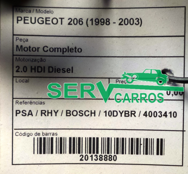 Moteur Complet Peugeot 206 (2A/C/H/J/S) Berline a hayon 2.0 XS,XT HDi  (DW10TD(RHY)) (RHY) (2004-01) - TotalParts