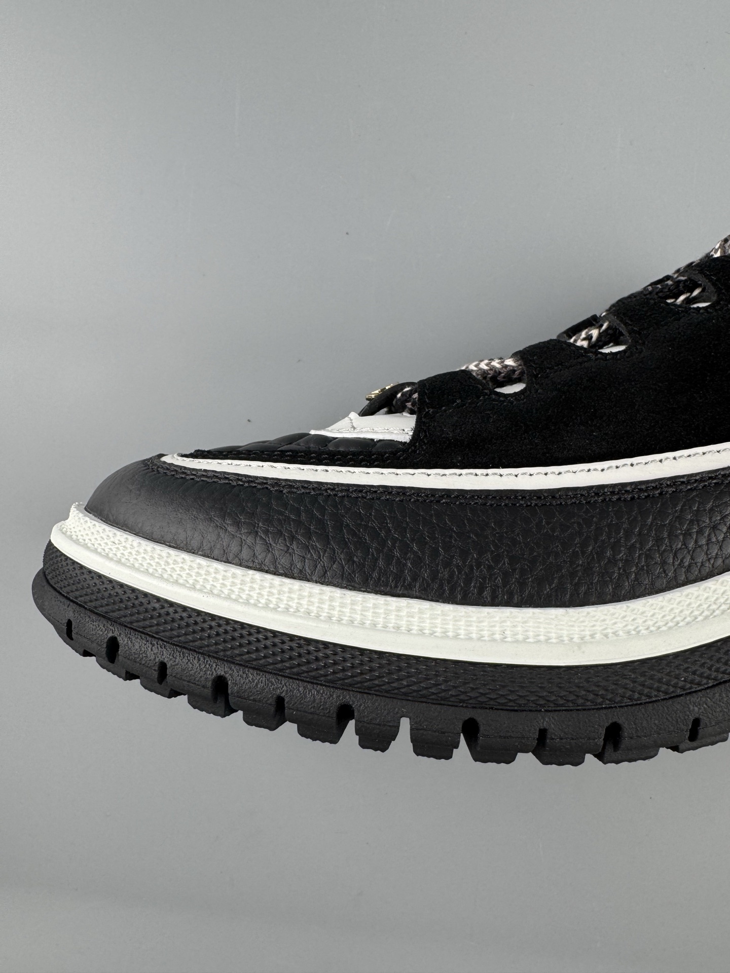 Chanel 25Cb Latest Teddy Panda Sneakers πΌ Patchwork design with contrasting quilted patterns Lace-up style with a chic British-inspired Chanel aesthetic Classic black and white color combination - Image 3