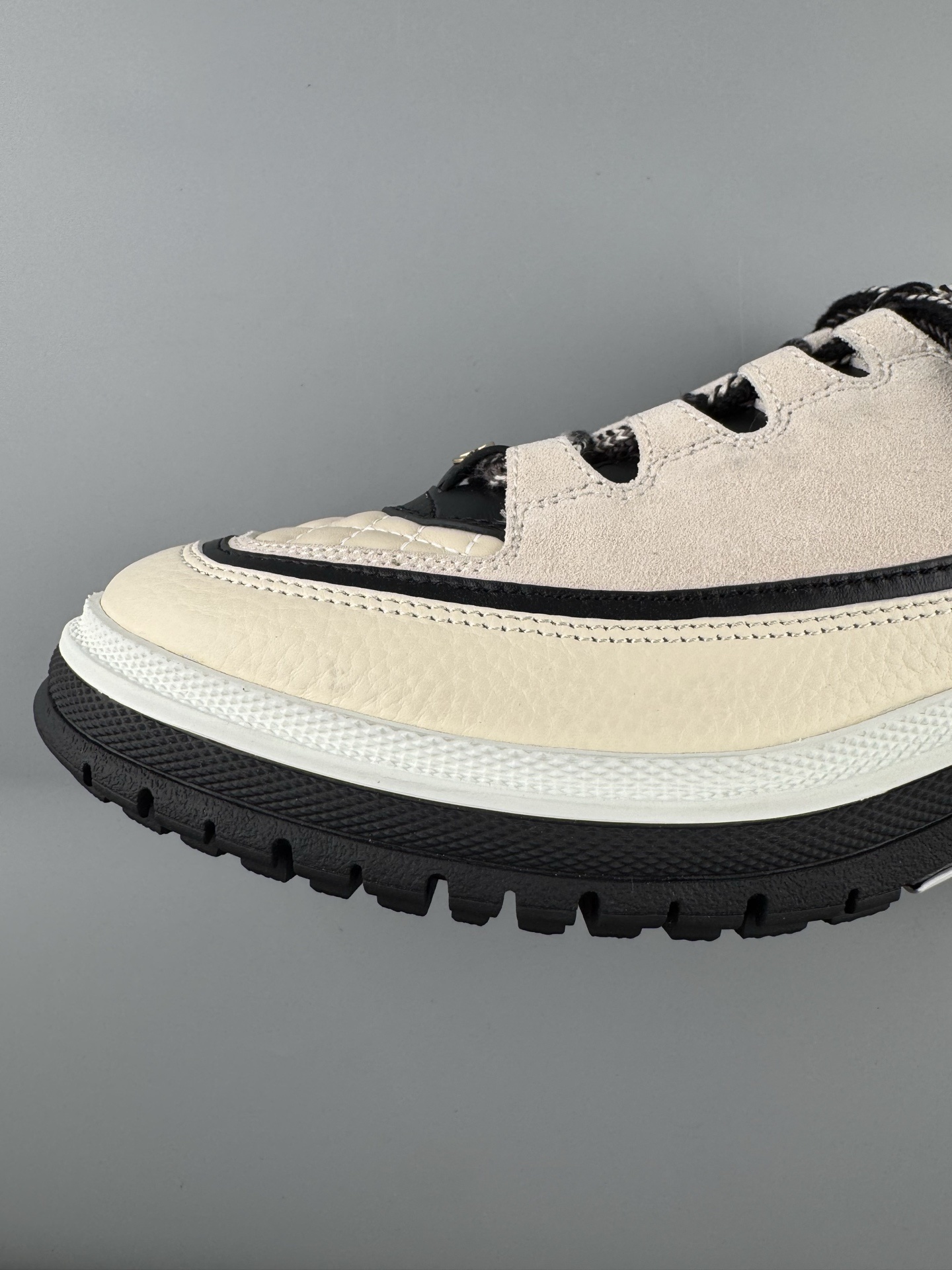 Chanel 25Cb Latest Teddy Panda Sneakers πΌ Patchwork design with contrasting quilted textures Lace-up style featuring a chic British-inspired Chanel look Classic black and white color combination - Image 6