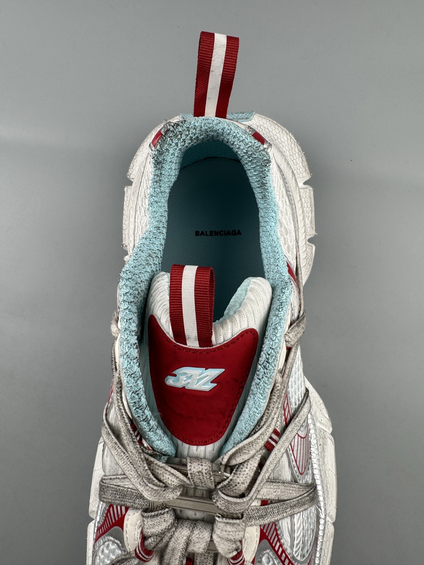 Balenciaga 3XL White & Red βB Buckle Lace-Upβ Sneaker XXXL β Paris Fashion House - Image 9