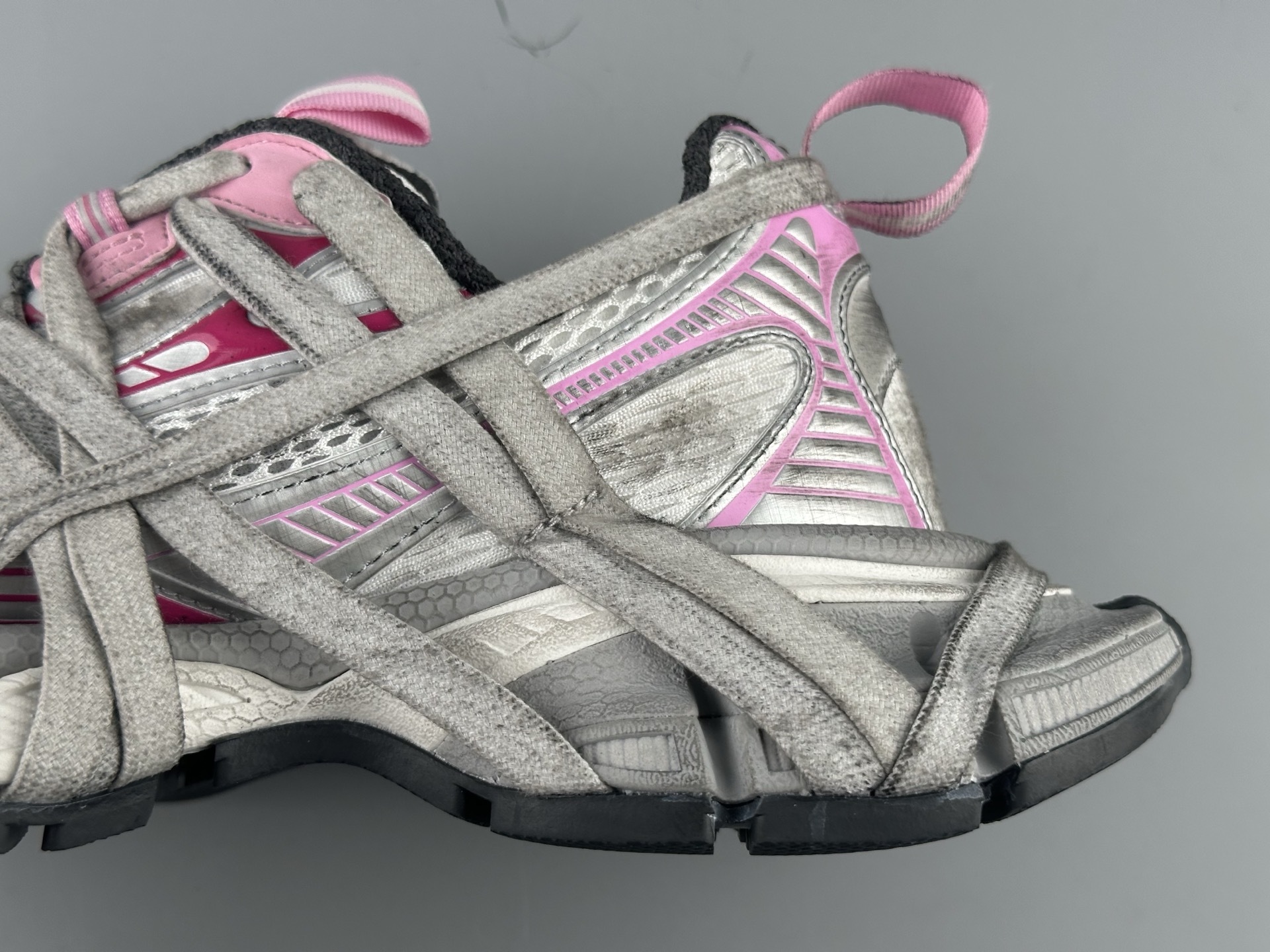 Balenciaga 3XL Silver-Pink Lace-Up Sneaker XXXL β Paris Fashion House - Image 3