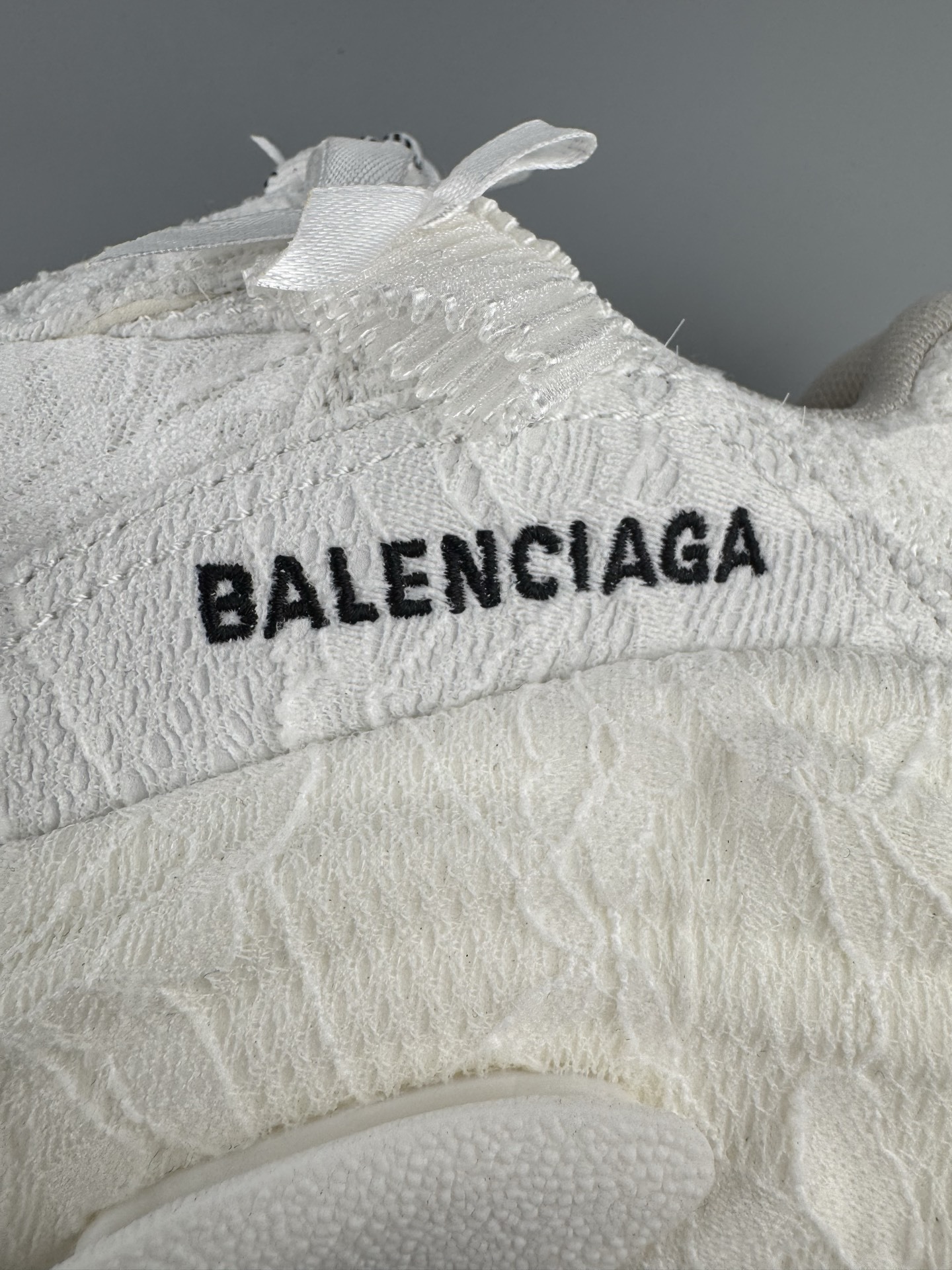 Balenciaga Triple S Round-Toe Lace-Up Sneakers with Satin Bow Detail. Women’s Low-Top “Dad Shoe” in White - Image 3