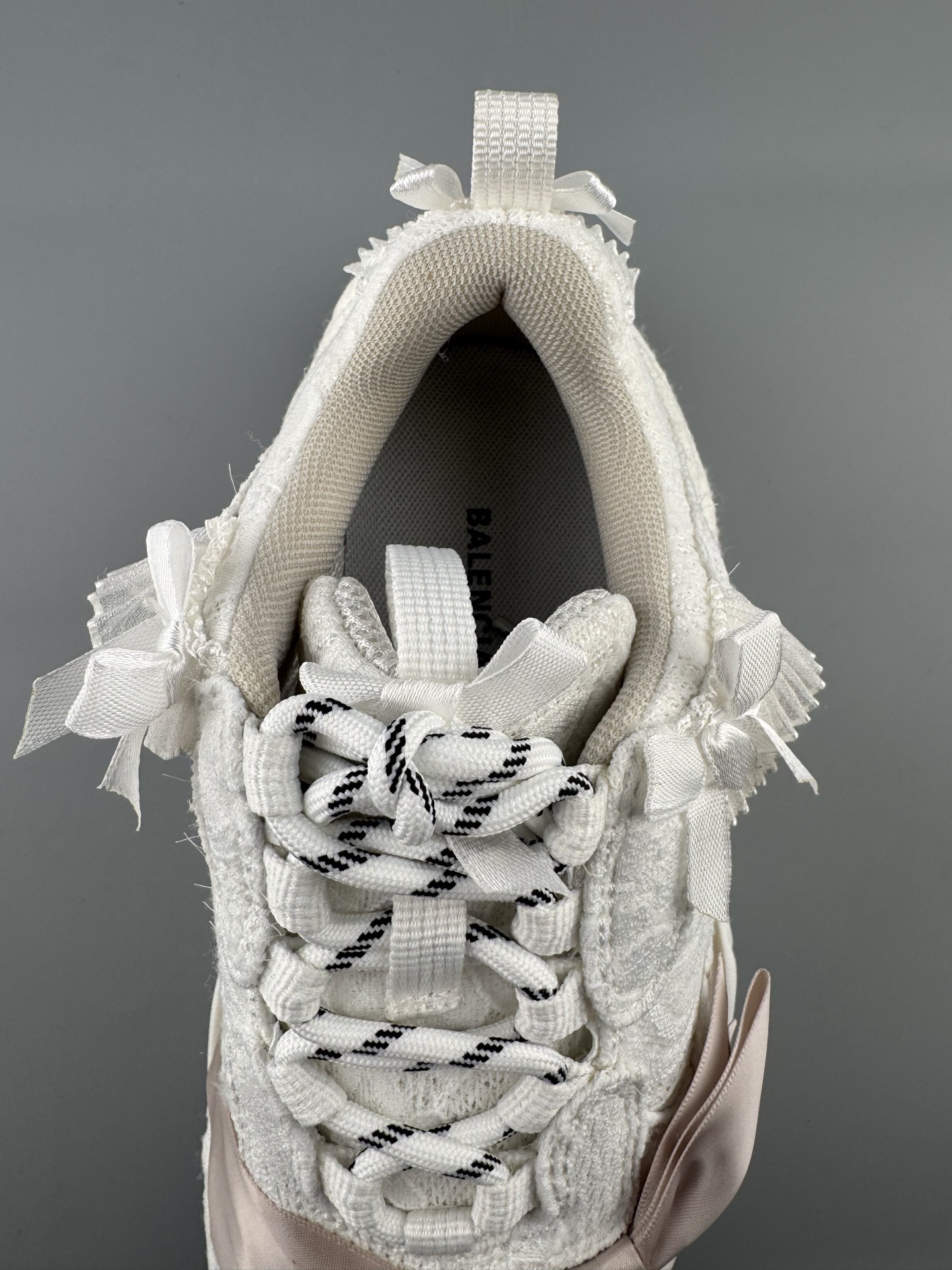 Balenciaga Triple S Round-Toe Lace-Up Sneakers with Satin Bow Detail. Women’s Low-Top “Dad Shoe” in White - Image 4