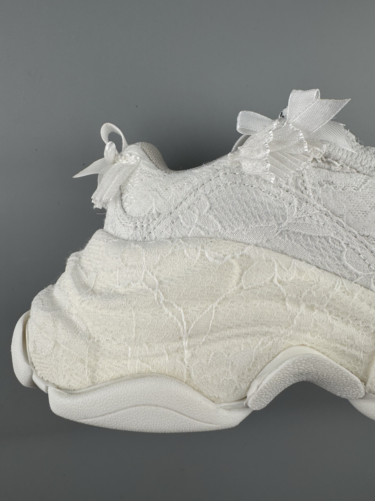 Balenciaga Triple S Round-Toe Lace-Up Sneakers with Satin Bow Detail. Women’s Low-Top “Dad Shoe” in White - Image 7