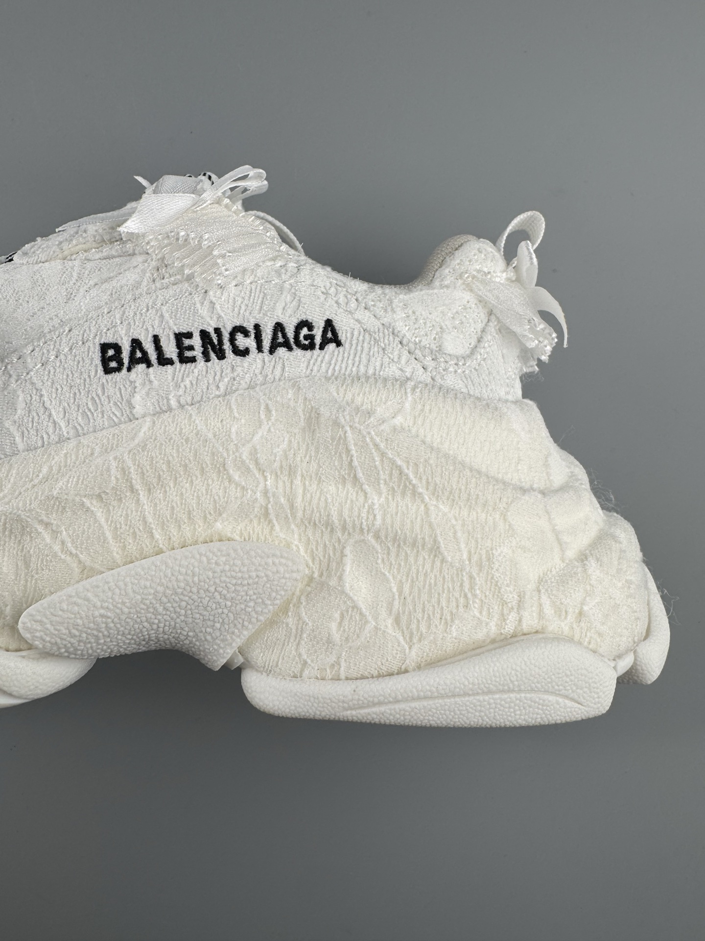 Balenciaga Triple S Round-Toe Lace-Up Sneakers with Satin Bow Detail. Women’s Low-Top “Dad Shoe” in White - Image 8