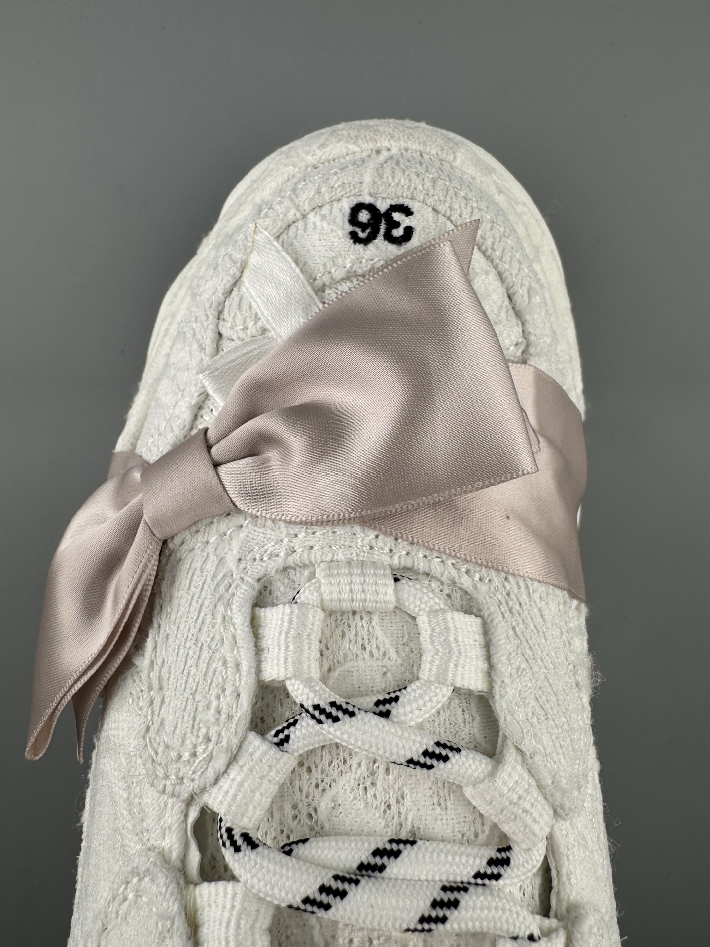 Balenciaga Triple S Round-Toe Lace-Up Sneakers with Satin Bow Detail. Women’s Low-Top “Dad Shoe” in White - Image 9