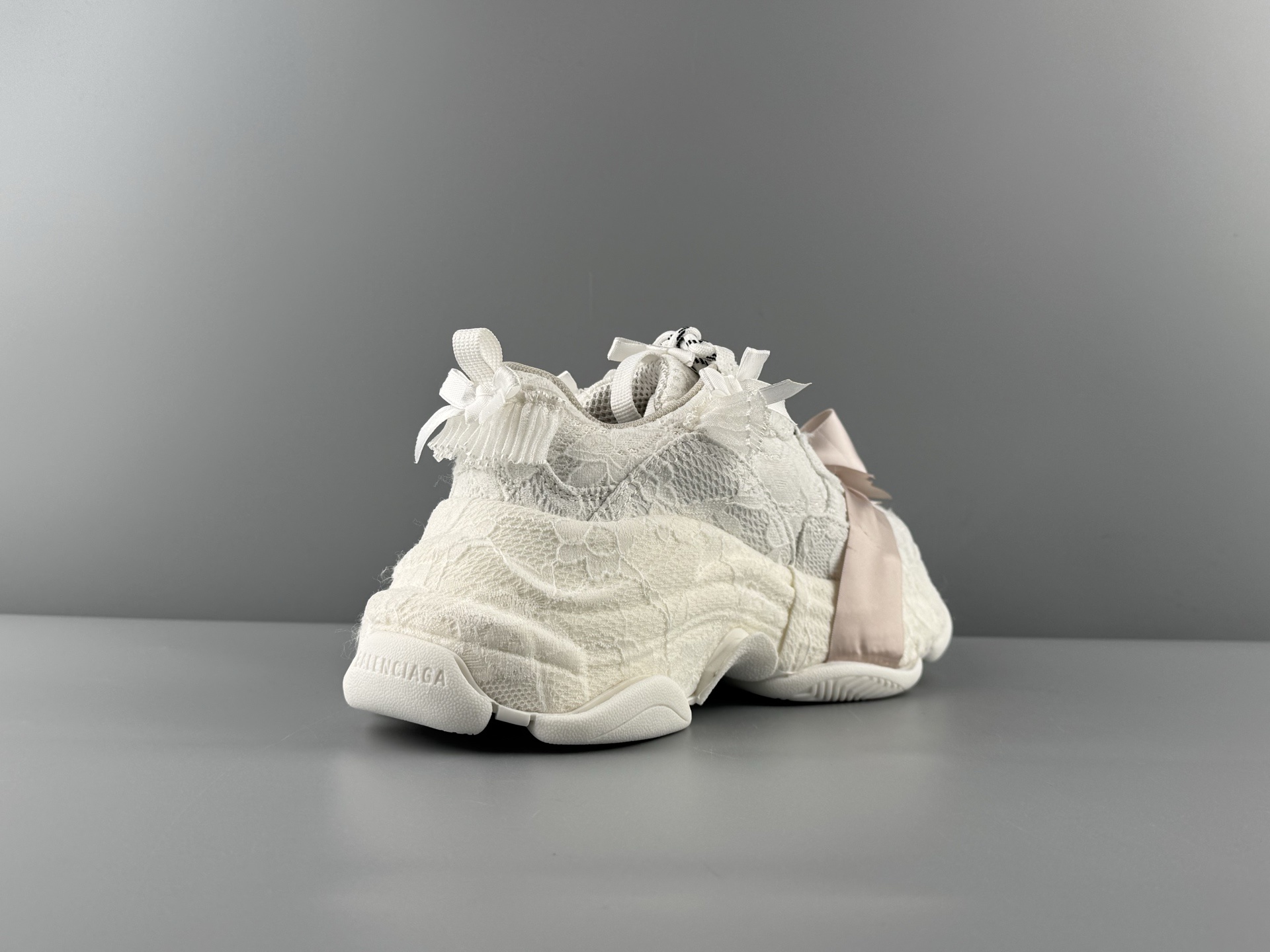 Balenciaga Triple S Round-Toe Lace-Up Sneakers with Satin Bow Detail. Women’s Low-Top “Dad Shoe” in White - Image 12