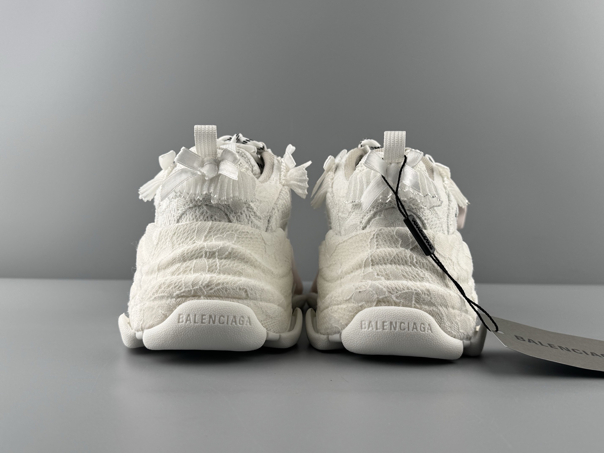 Balenciaga Triple S Round-Toe Lace-Up Sneakers with Satin Bow Detail. Women’s Low-Top “Dad Shoe” in White - Image 16