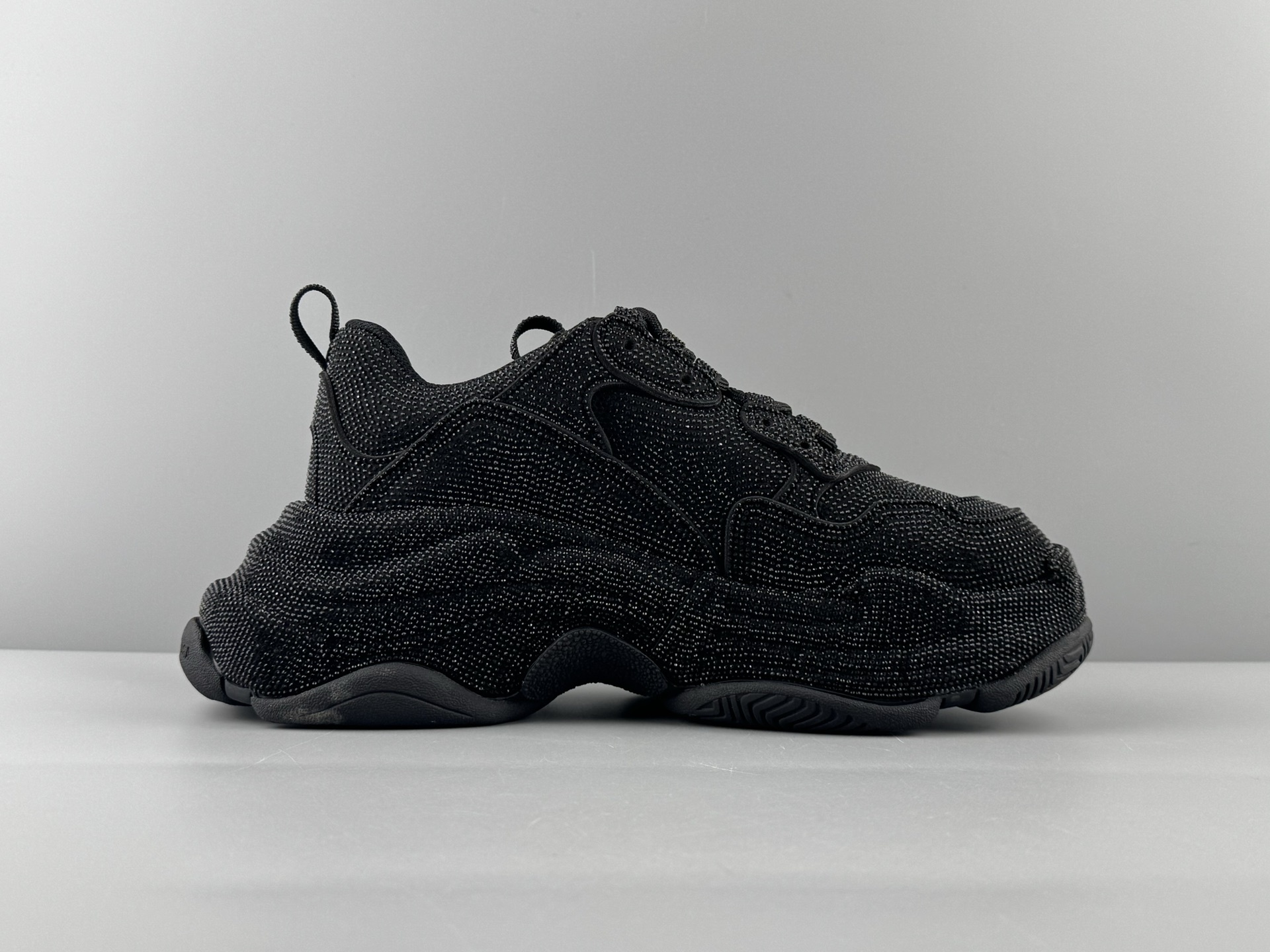 Balenciaga Triple S Round-Toe Lace-Up Sneakers with Satin Bow Detail. Women’s Low-Top “Dad Shoe” in White