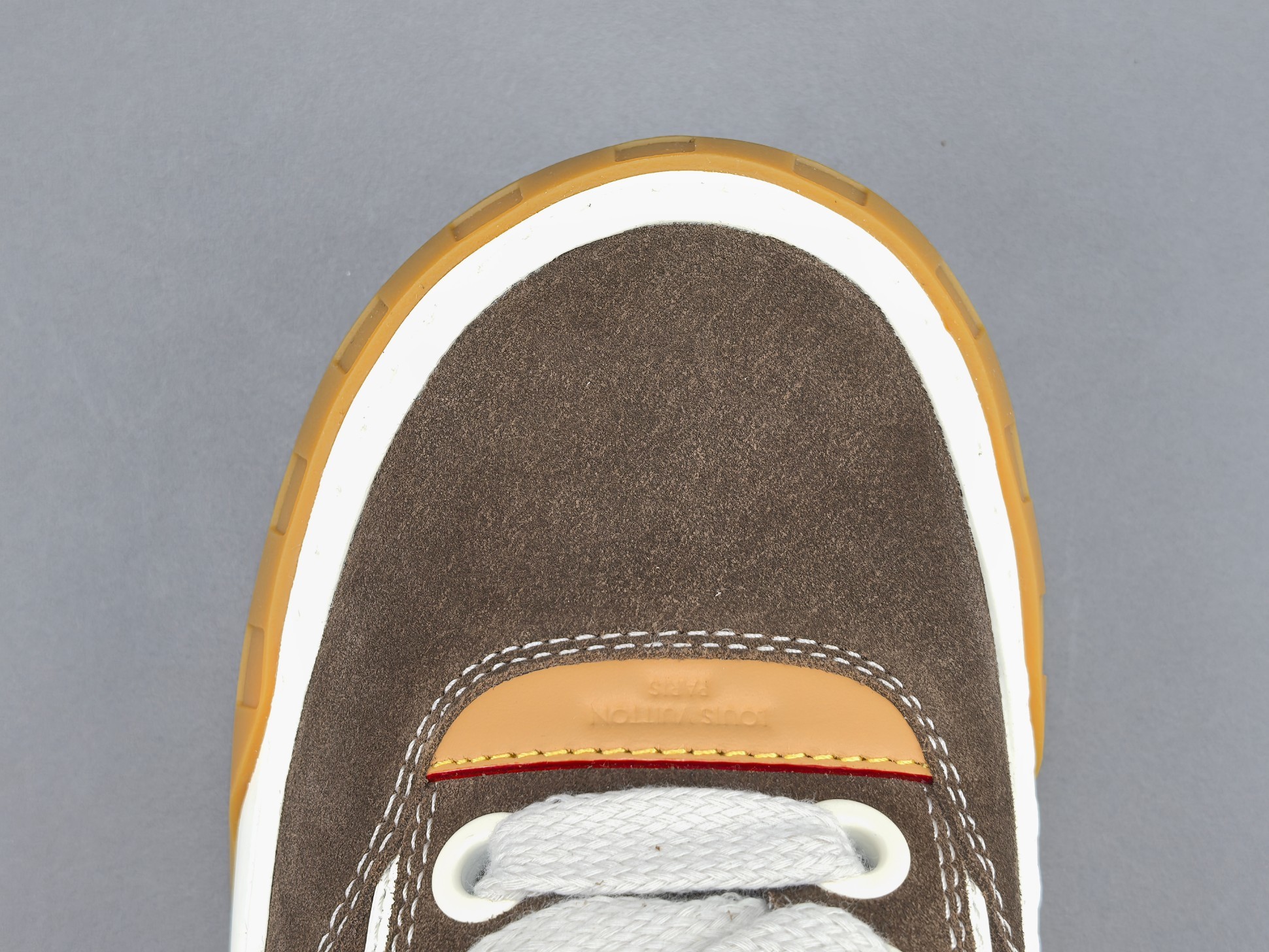 Louis Vuitton Tilted Men’s low-top skate sneakers made of suede calf leather, featuring a round toe and lace-up closure. Sizes: 39, 40, 41, 42, 43, 44, 45, 46 (Men’s) - Image 9
