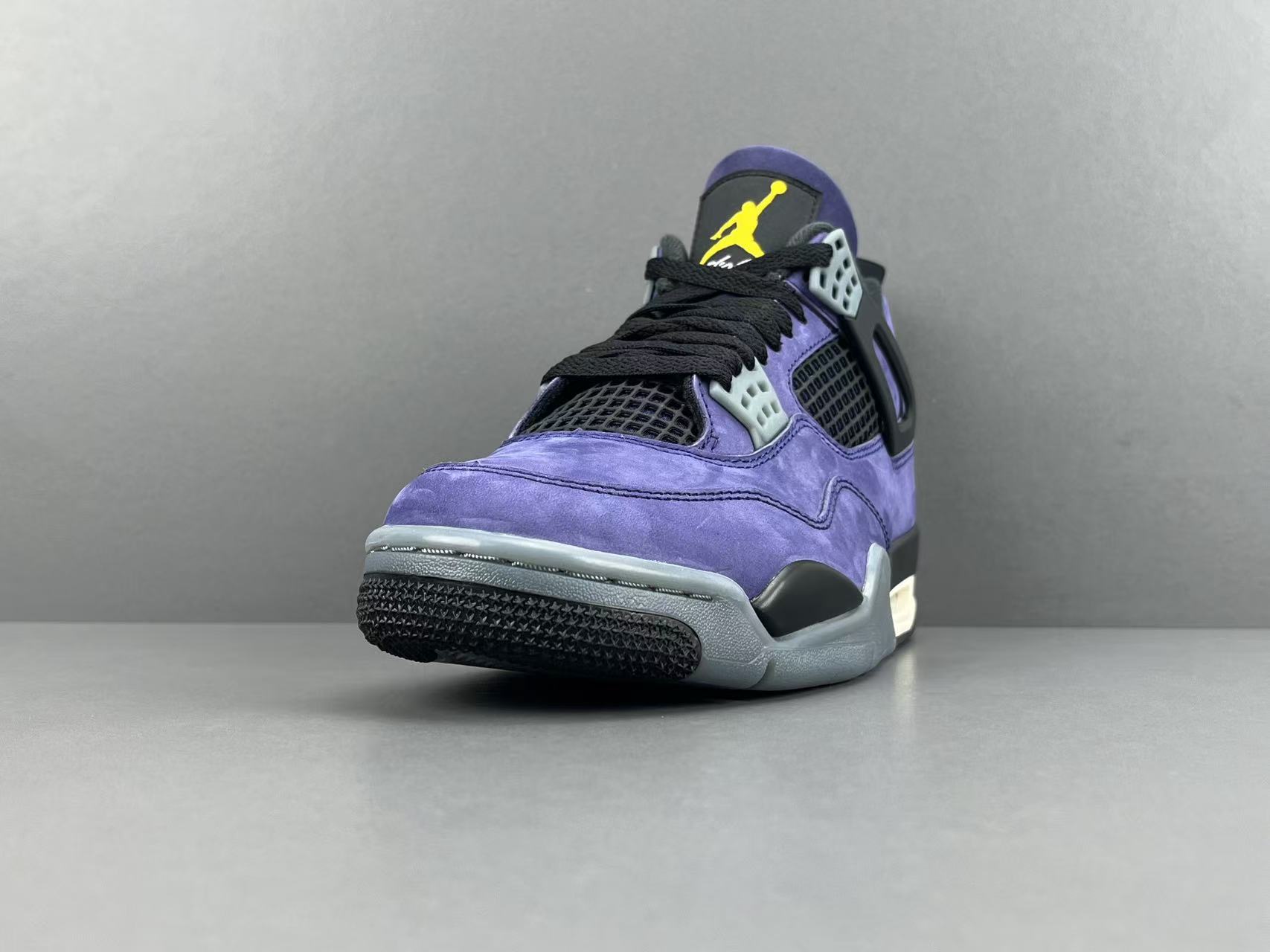 Nike Air Jordan 4 Retro "Lakeshow" Mid-top retro basketball sneakers in purple, featuring comfortable, versatile wear and durable construction, inspired by the Lakers colorway. Suitable for men and women (unisex). - Image 15