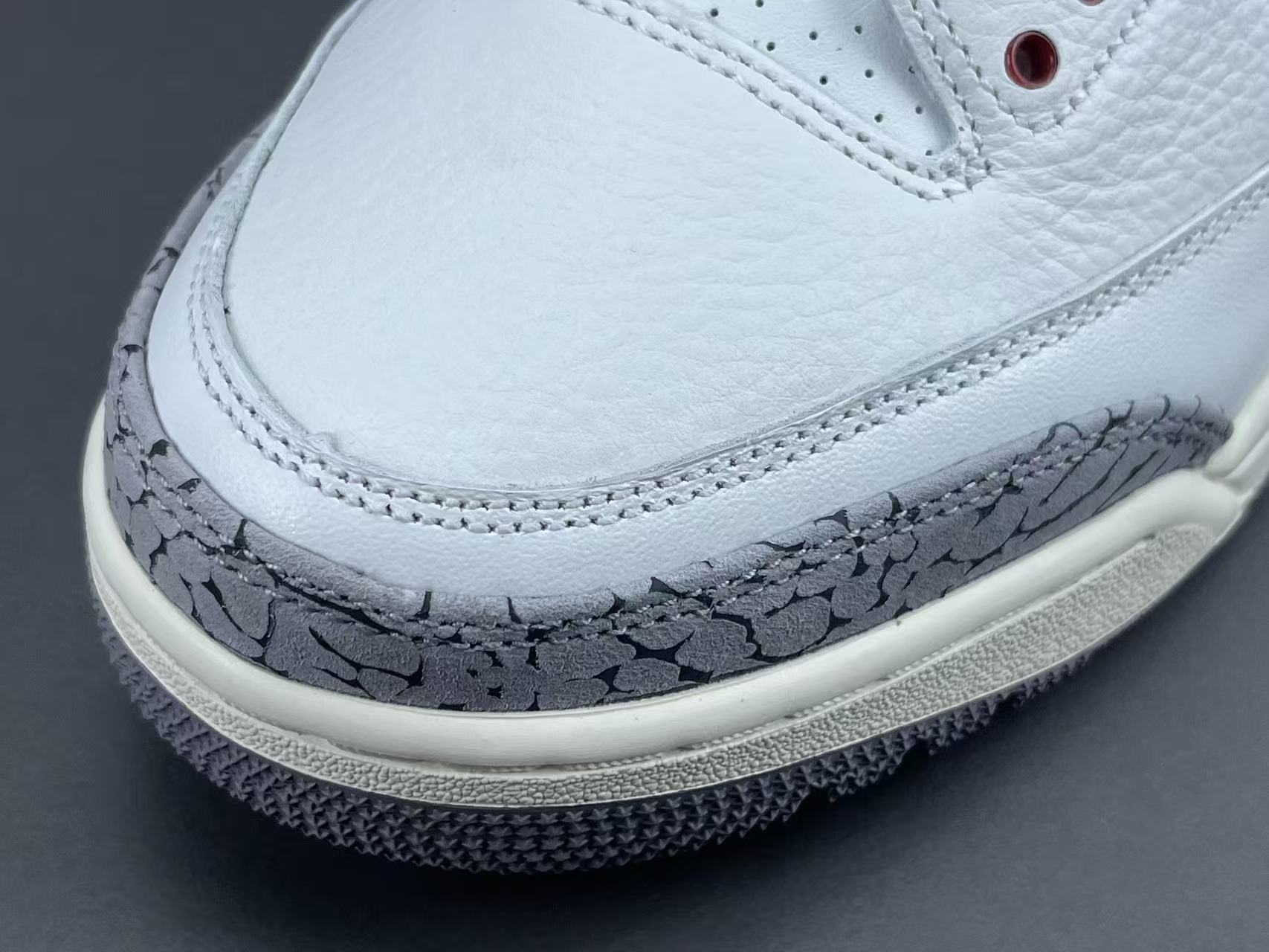 Nike Jordan Air Jordan 3 White Cement Reimagined Men’s mid-top retro basketball sneakers in white and grey, featuring leather construction, distressed “White Cement” styling, trendy design, precise detailing, cushioning, slip-resistant, and durable sole. 2023 Edition - Image 6