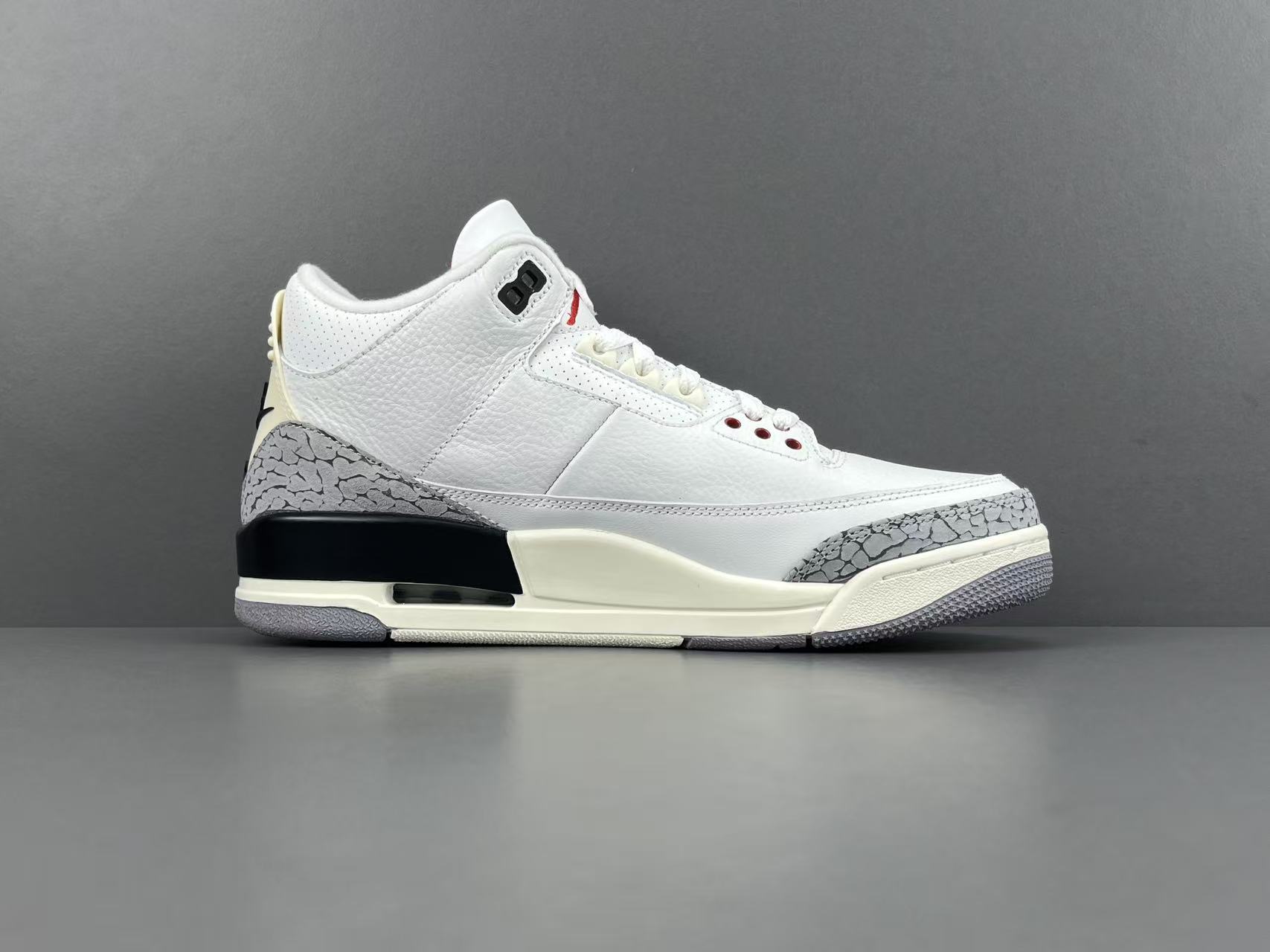 Nike Jordan Air Jordan 3 White Cement Reimagined Men’s mid-top retro basketball sneakers in white and grey, featuring leather construction, distressed “White Cement” styling, trendy design, precise detailing, cushioning, slip-resistant, and durable sole. 2023 Edition - Image 10