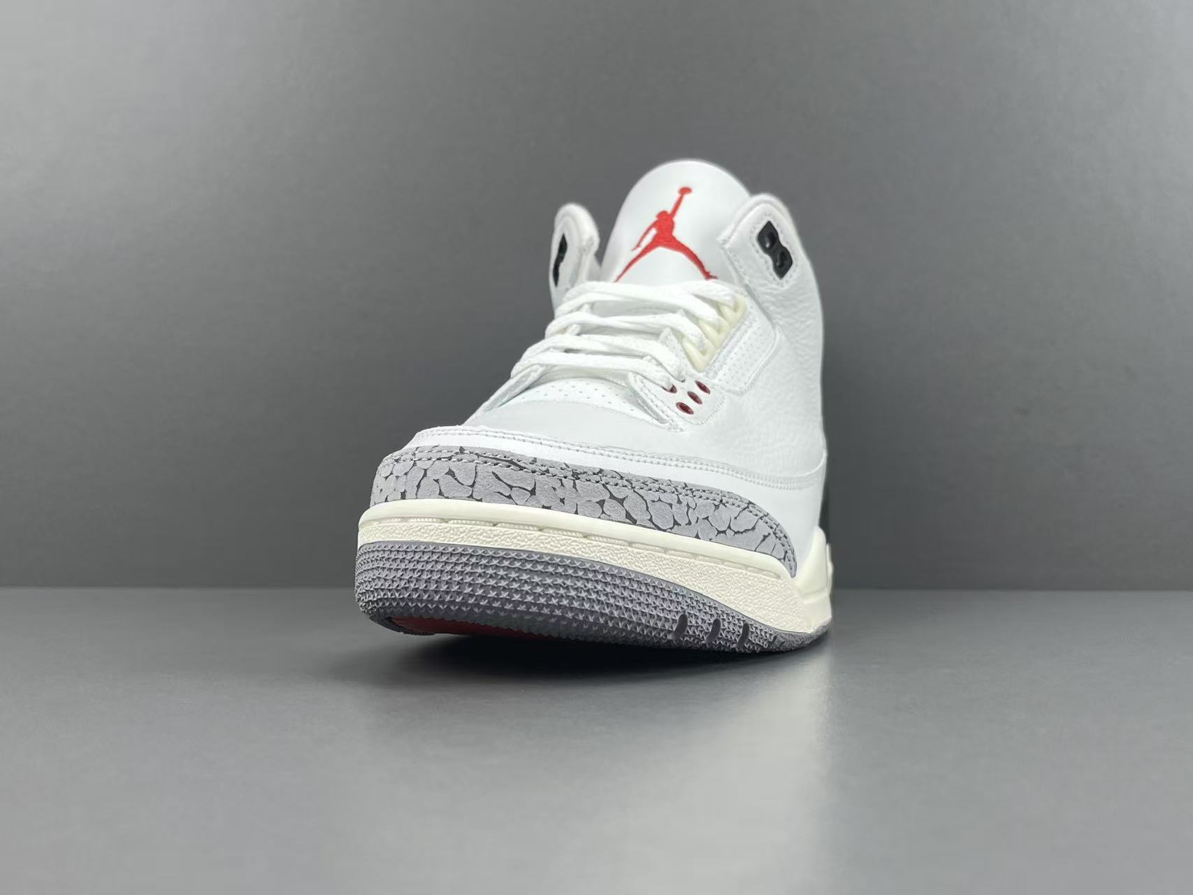 Nike Jordan Air Jordan 3 White Cement Reimagined Men’s mid-top retro basketball sneakers in white and grey, featuring leather construction, distressed “White Cement” styling, trendy design, precise detailing, cushioning, slip-resistant, and durable sole. 2023 Edition - Image 12