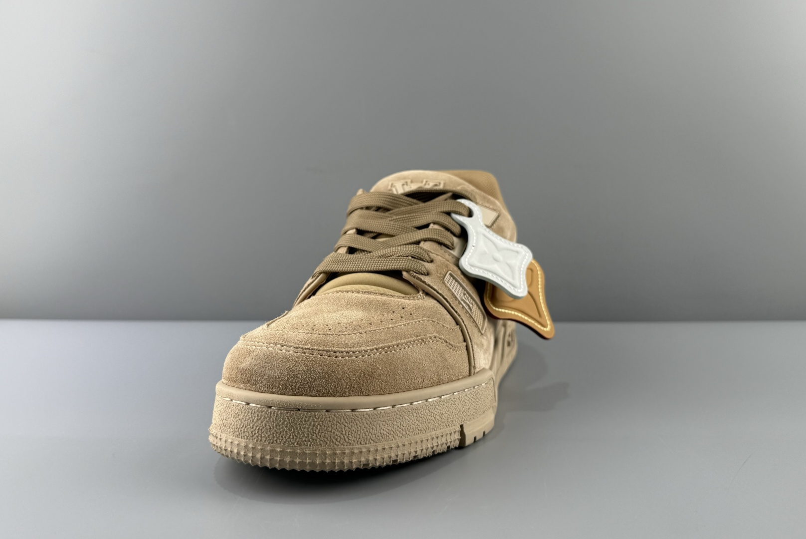 Louis Vuitton LV Trainer in light coffee brown with hang tag. Made from imported Italian cow suede/leather using top-level craftsmanship - Image 15