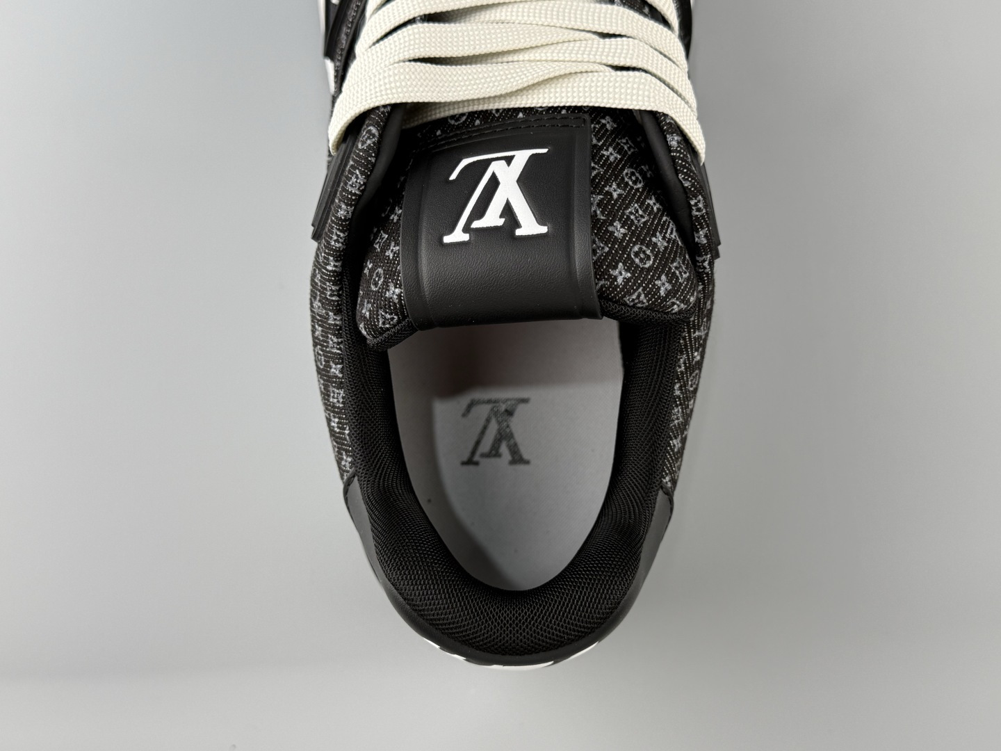 LOUIS VUITTON 2026 latest colorway Trainer, featuring an all-denim and suede construction, floral details, handwritten-style branding, round toe, lace-up closure, and low-top sneaker design - Image 6
