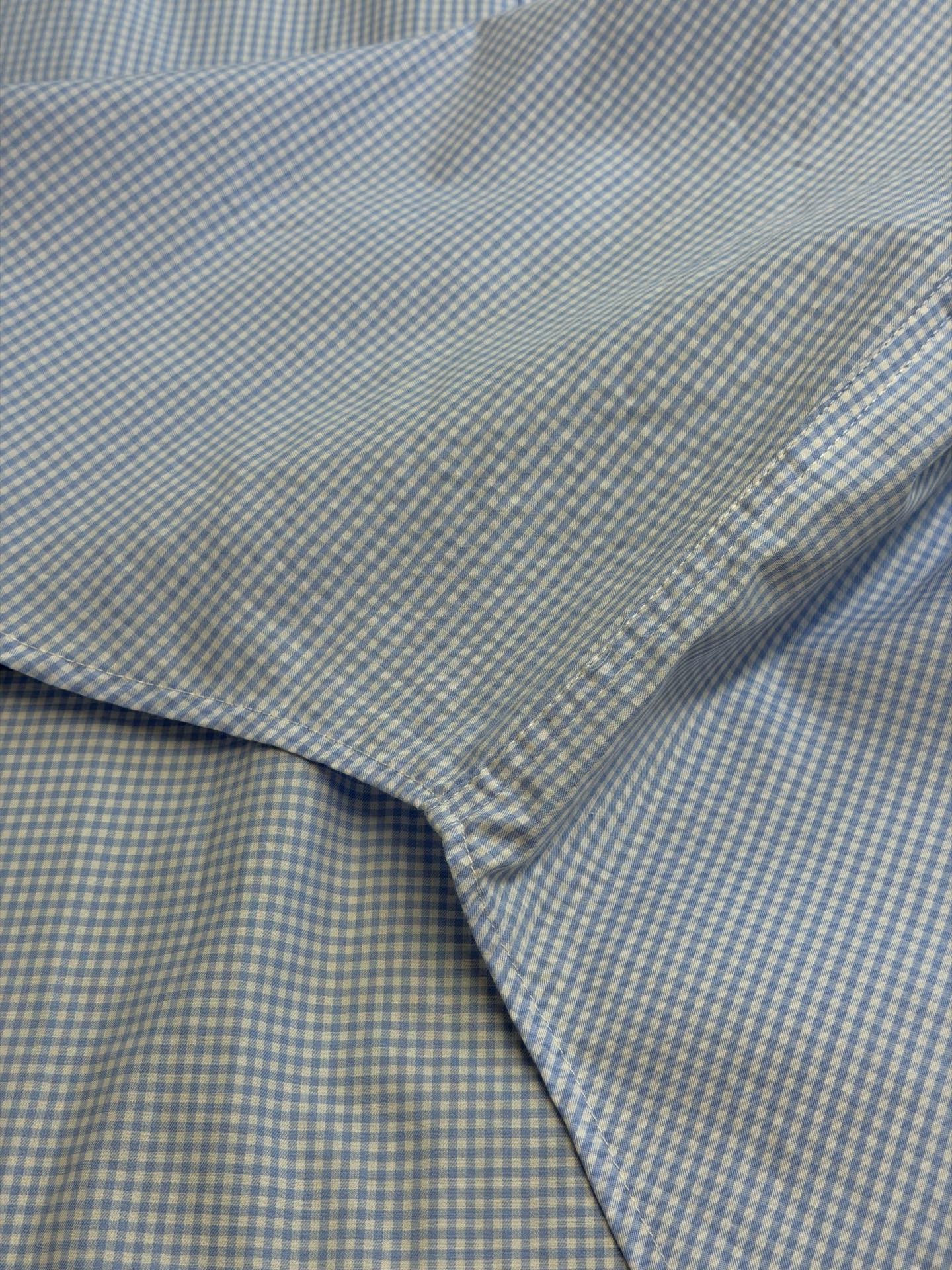 Miu logo checked shirt Custom-woven yarn-dyed jacquard blue and white fine plaid fabric, fine blue and white plaids interwoven vertically and horizontally, classic button-point collar with neat and concise lines, Miu embroidered logo on the left chest with low-key drop printing, and the brand's archives are engraved in every square inch - Image 8